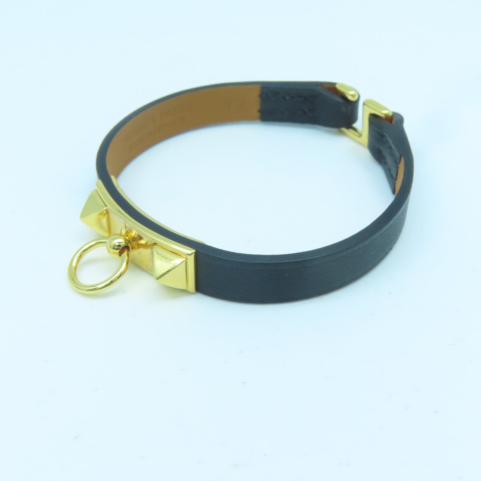 HERMES Swift皮革Rivale Mini Bracelet金扣手鏈黑色