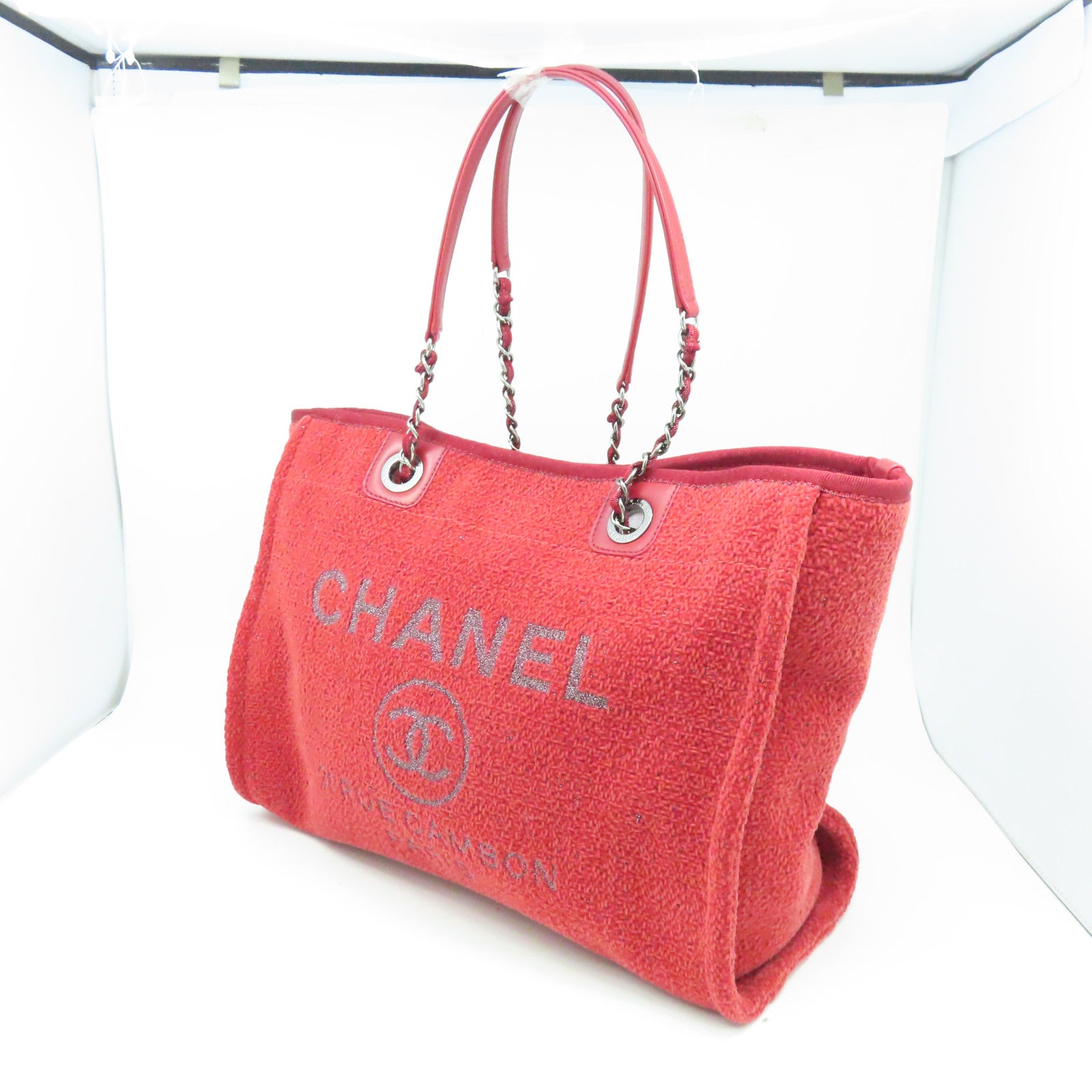 CHANEL 帆布Tote Bag銀扣手挽袋紅色