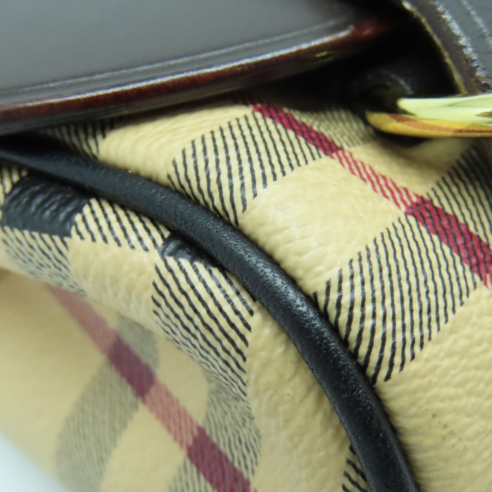 BURBERRY Leather Shoulder Bag Gold Buckle Brown/Checkered