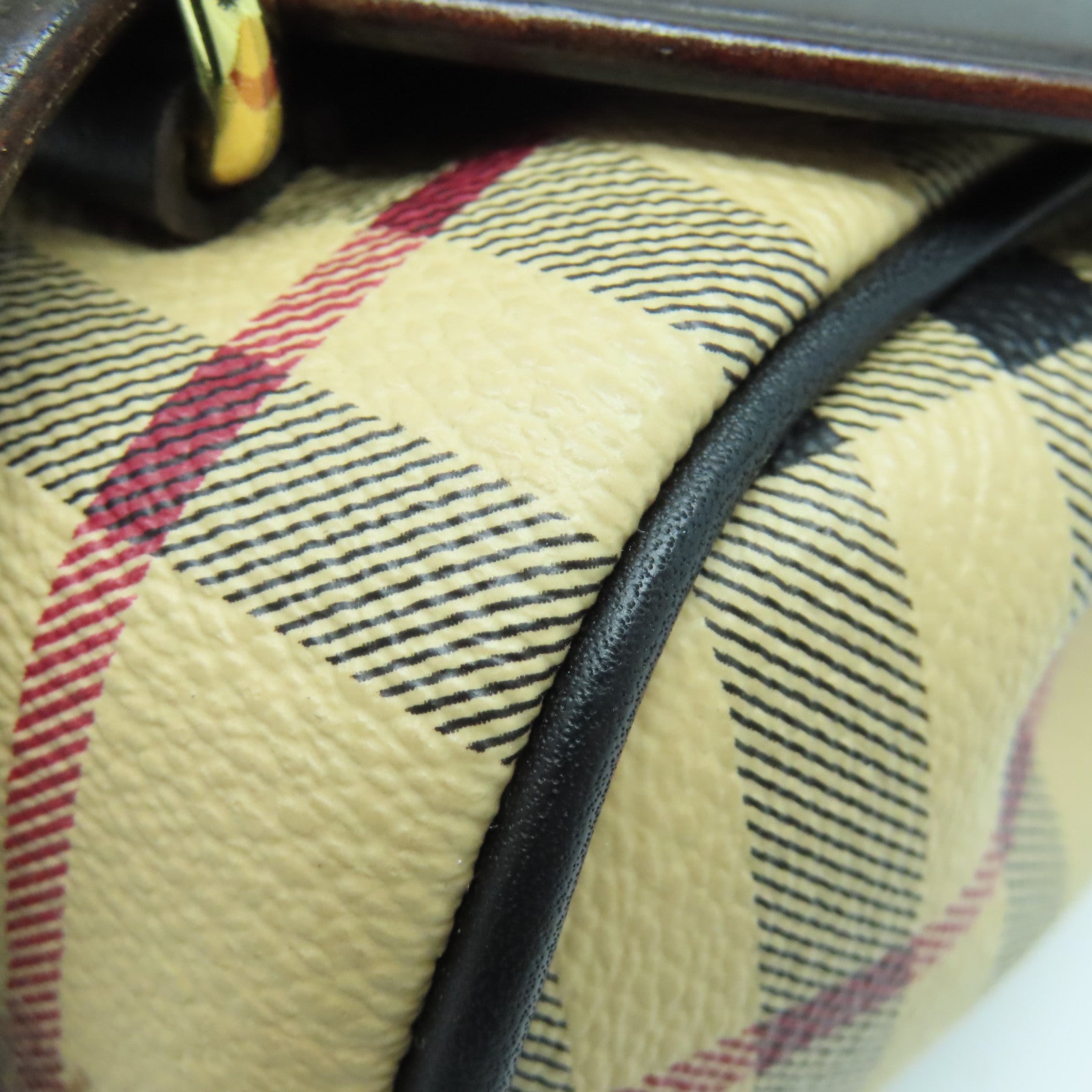 BURBERRY Leather Shoulder Bag Gold Buckle Brown/Checkered