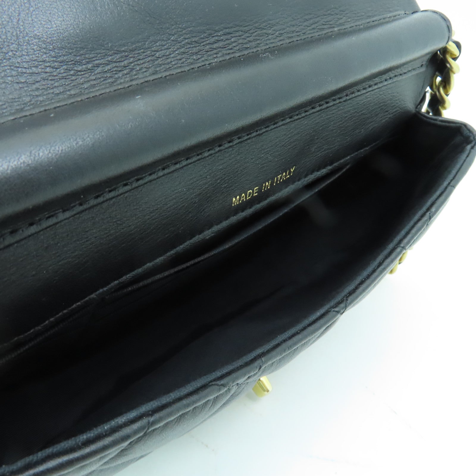CHANEL 菱格牛皮皮革Chain Shoulder Bag金扣鏈帶肩背袋黒色