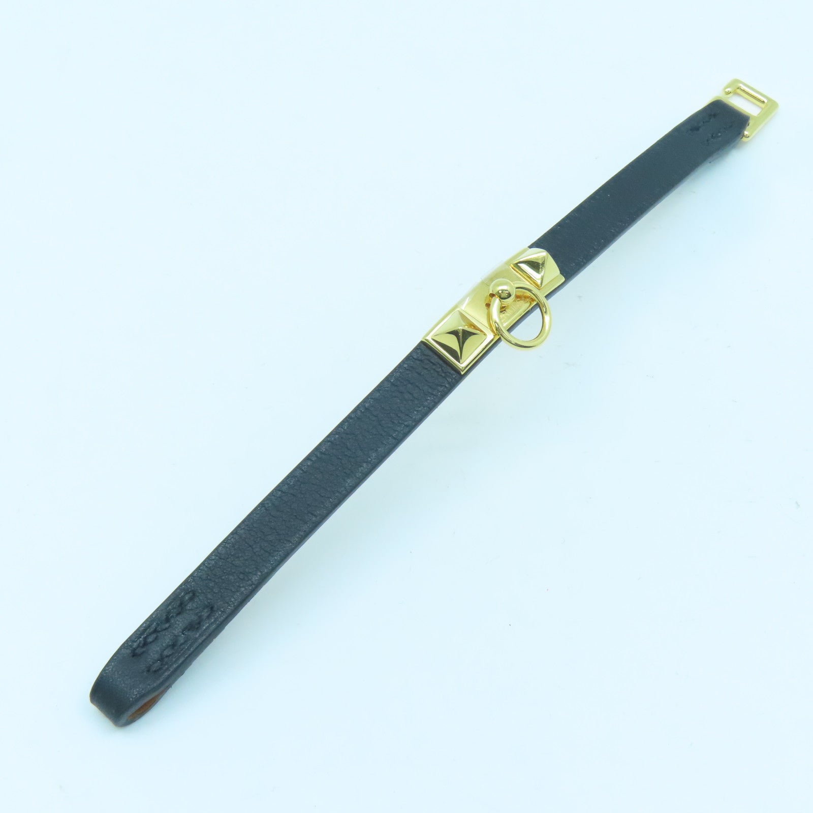 HERMES Swift皮革Rivale Mini Bracelet金扣手鏈黑色