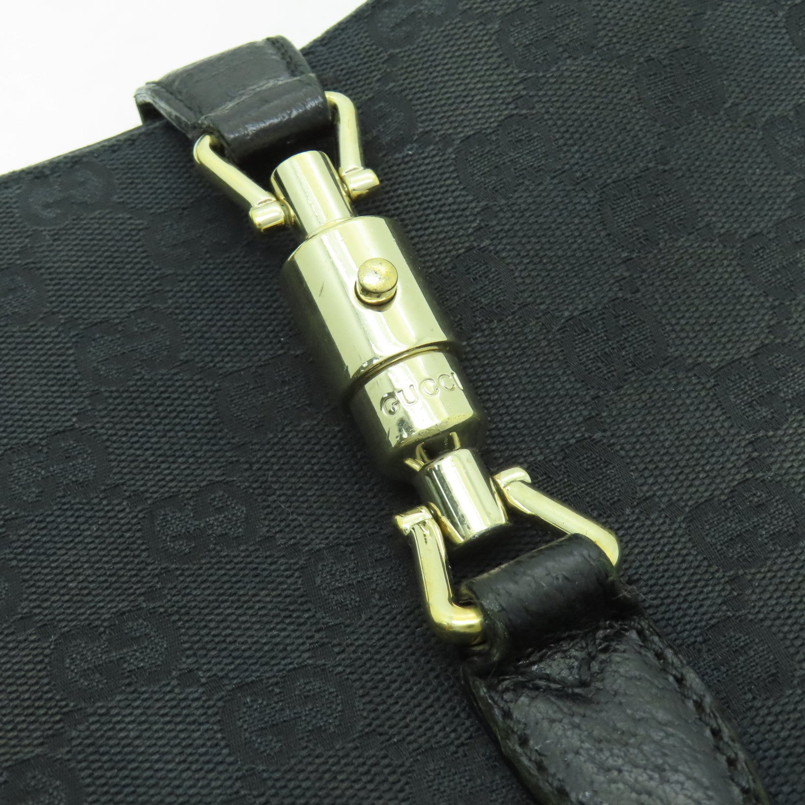 GUCCI 帆布Jackie Bag銀扣肩背袋黑色
