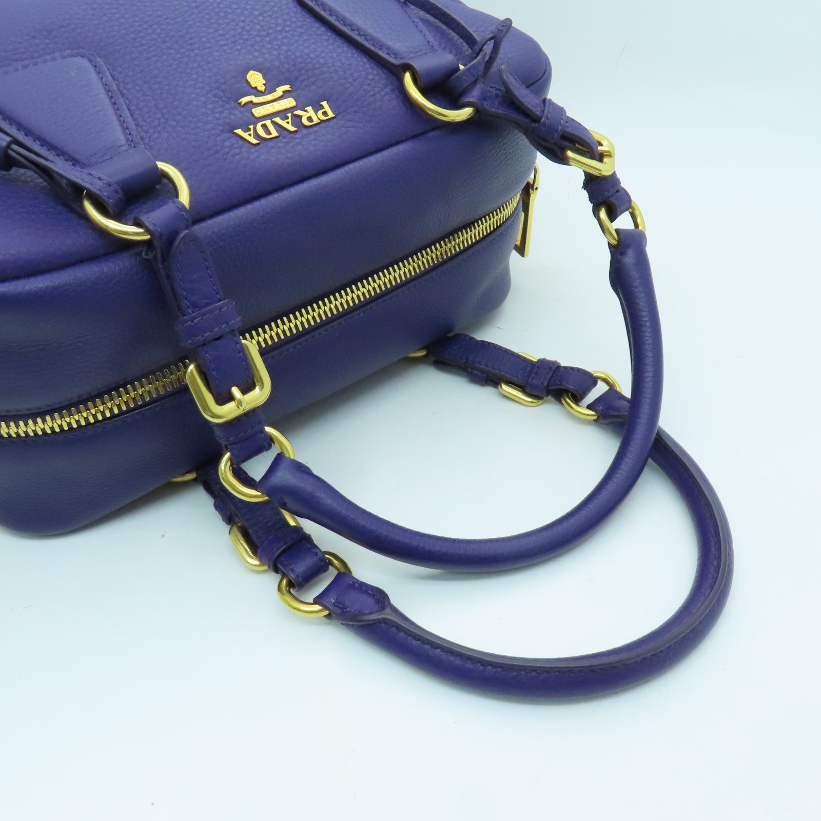 PRADA 【激減優惠】牛皮皮革Vitello Daino Shoulder Bag金扣波士頓包紫色