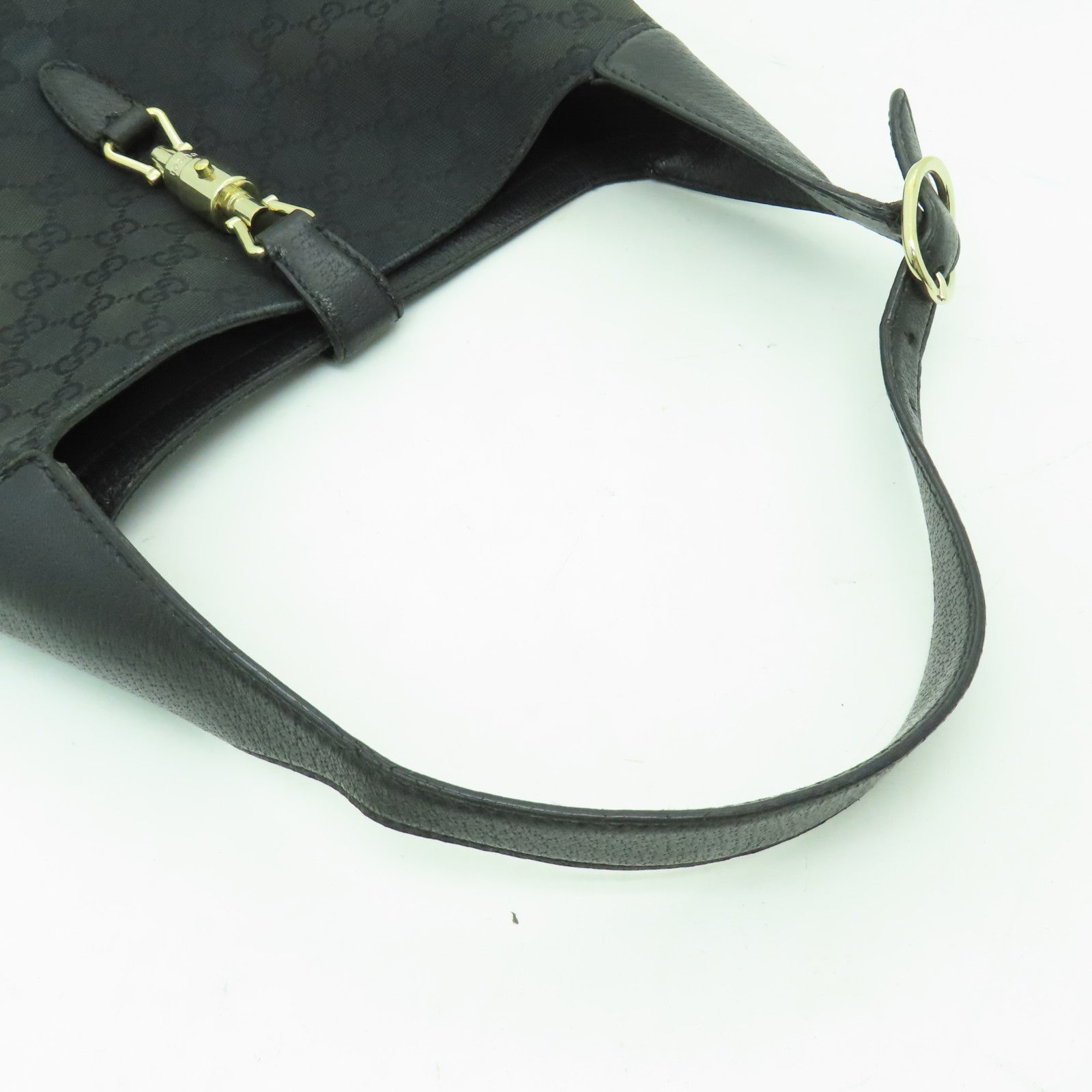 GUCCI 帆布Jackie Bag銀扣肩背袋黑色