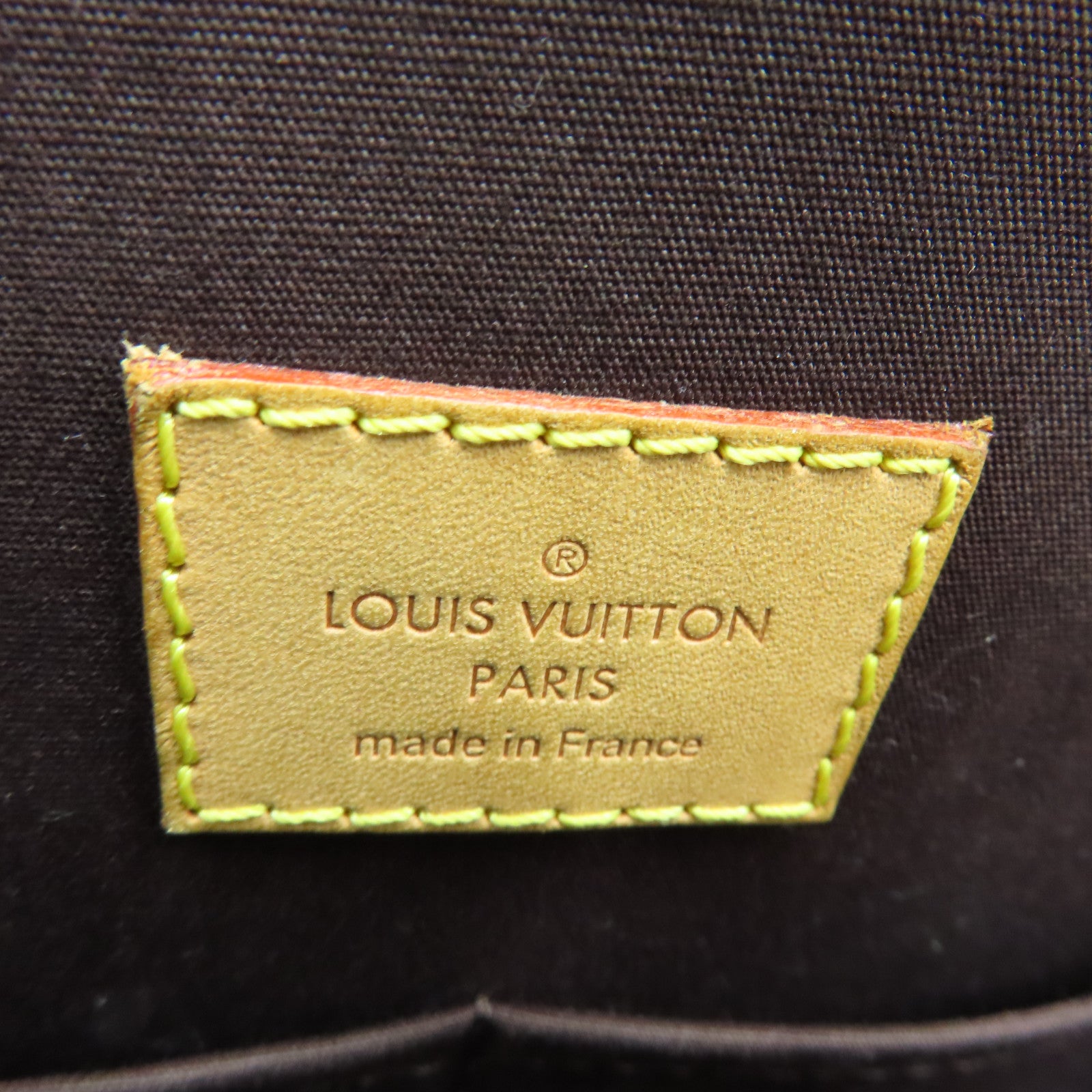 LOUIS VUITTON Monogram Vernis Alma PM gold buckle handle bag crimson
