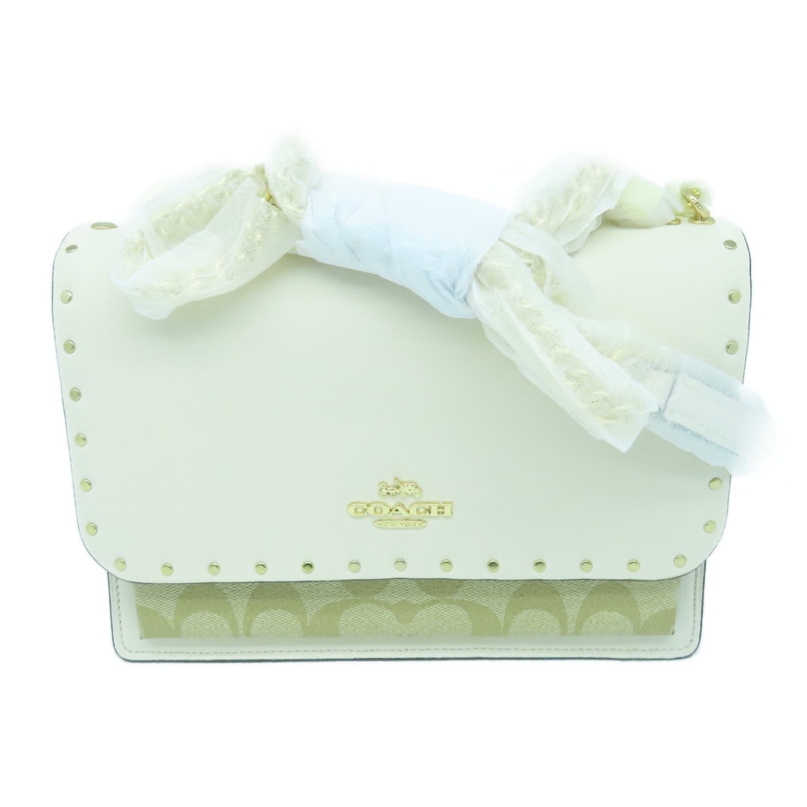 COACH 皮革Chain Shoulder Bag金扣鏈帶肩背袋白色