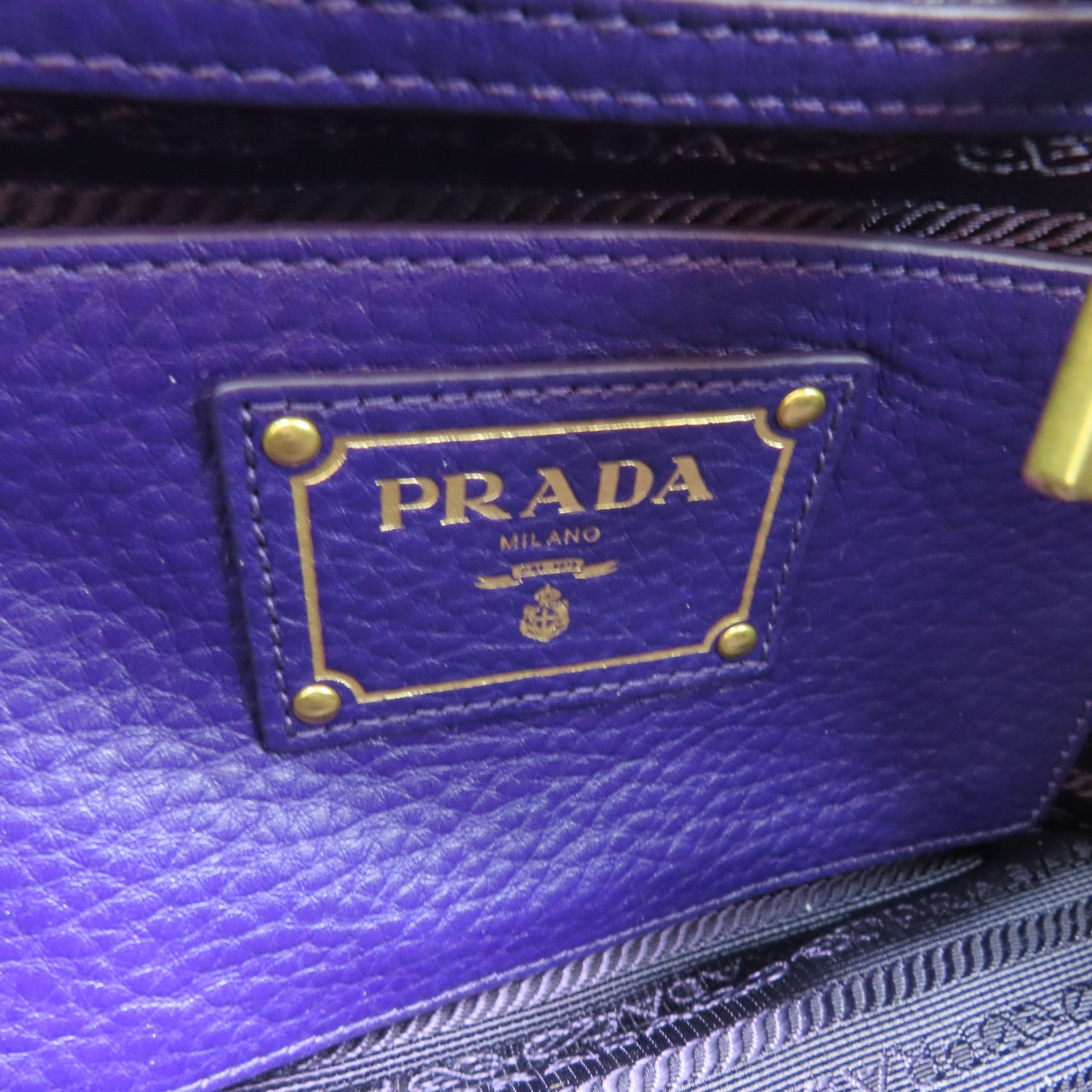 PRADA 【激減優惠】牛皮皮革Vitello Daino Shoulder Bag金扣波士頓包紫色