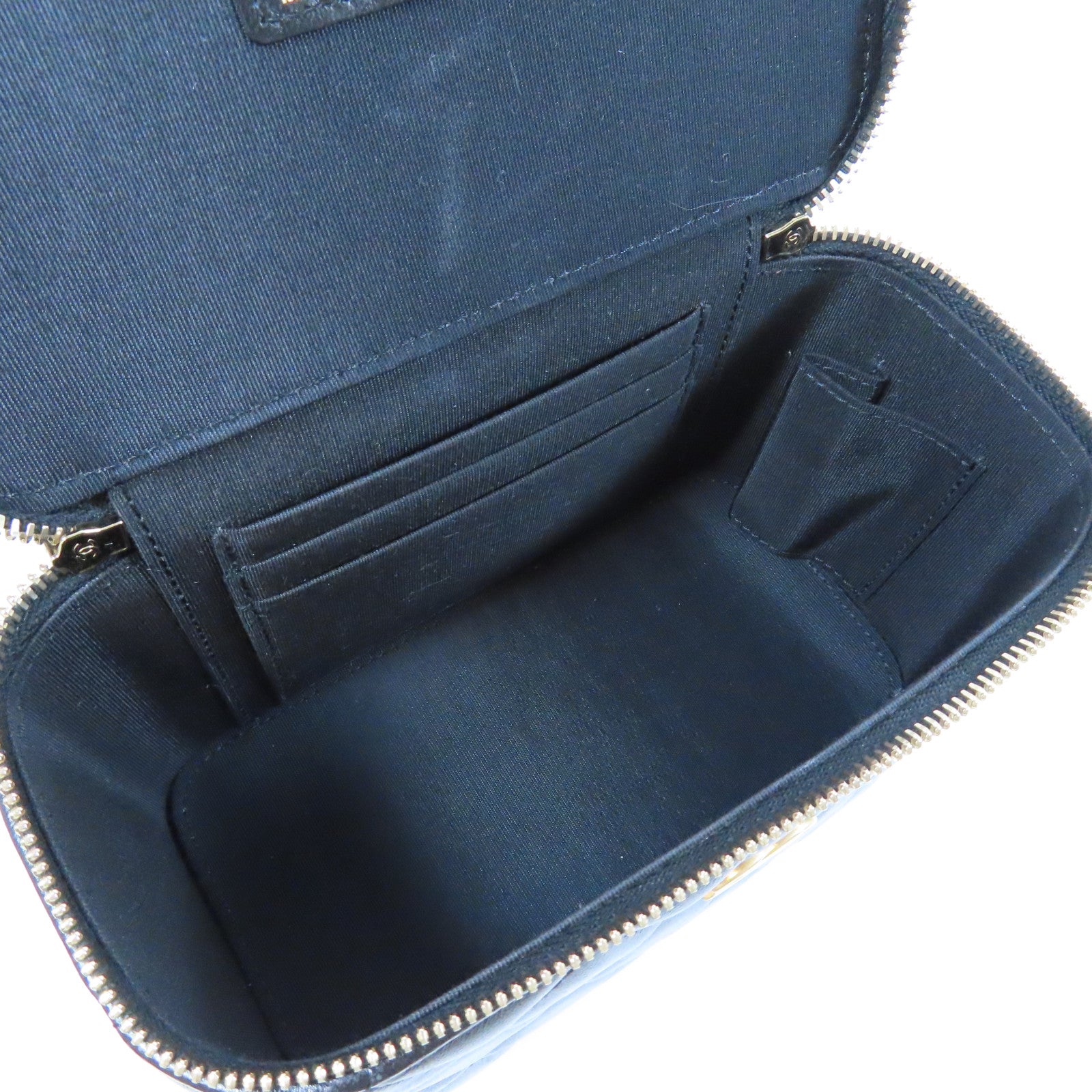 CHANEL 菱格牛皮皮革Handle Vanity Case金扣鏈帶肩背袋黑色