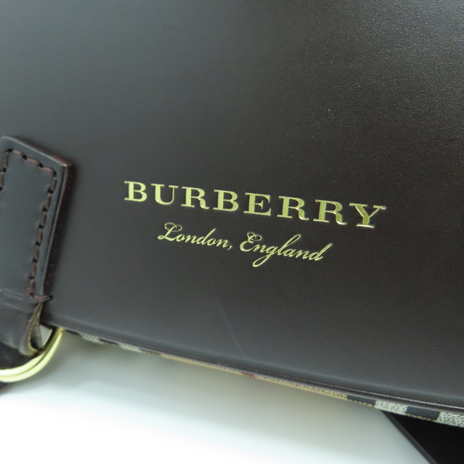 BURBERRY Leather Shoulder Bag Gold Buckle Brown/Checkered