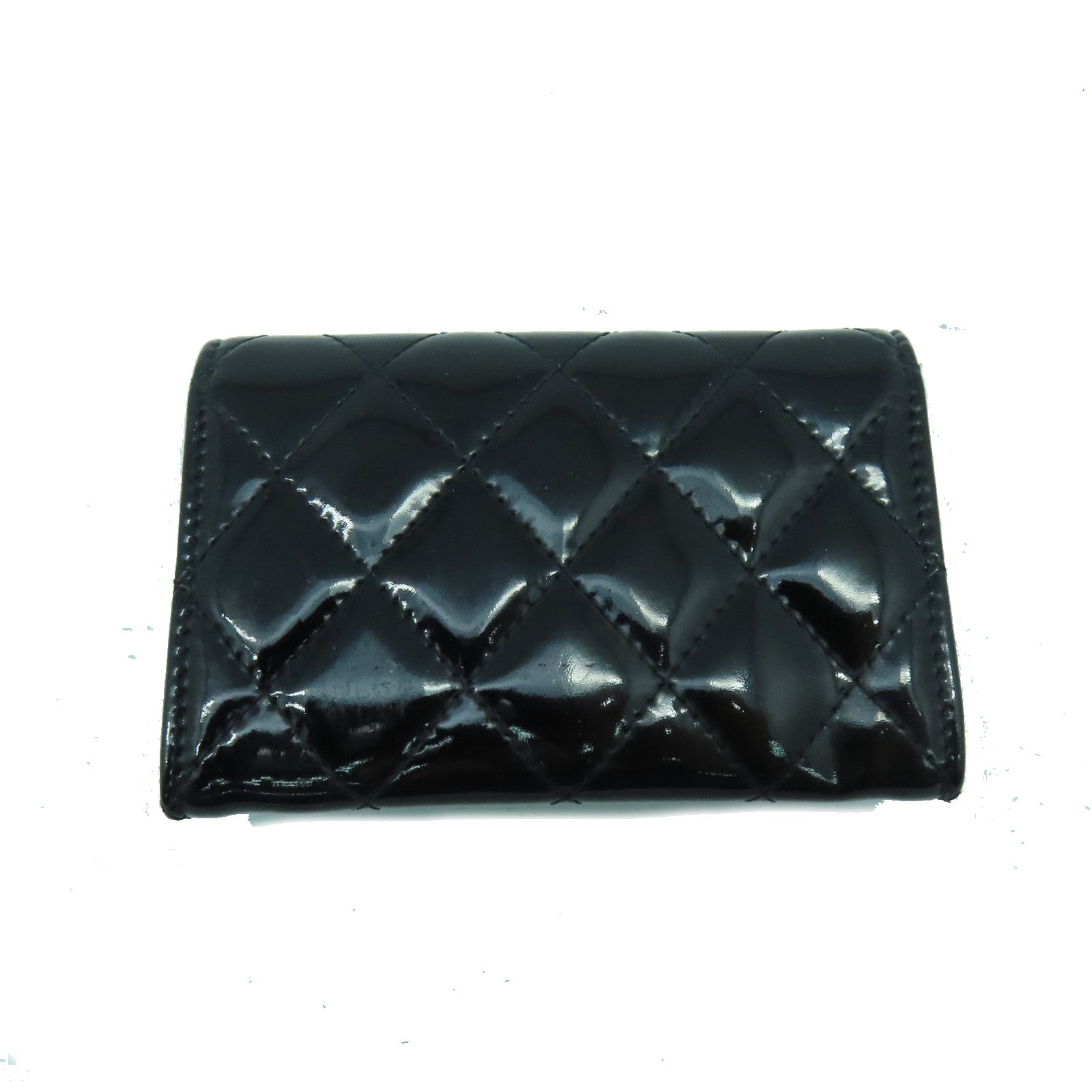 CHANEL 菱格漆皮皮革Card Case銀扣卡片套黑色