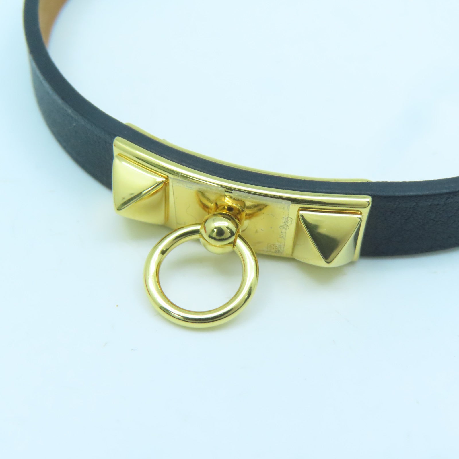 HERMES Swift皮革Rivale Mini Bracelet金扣手鏈黑色