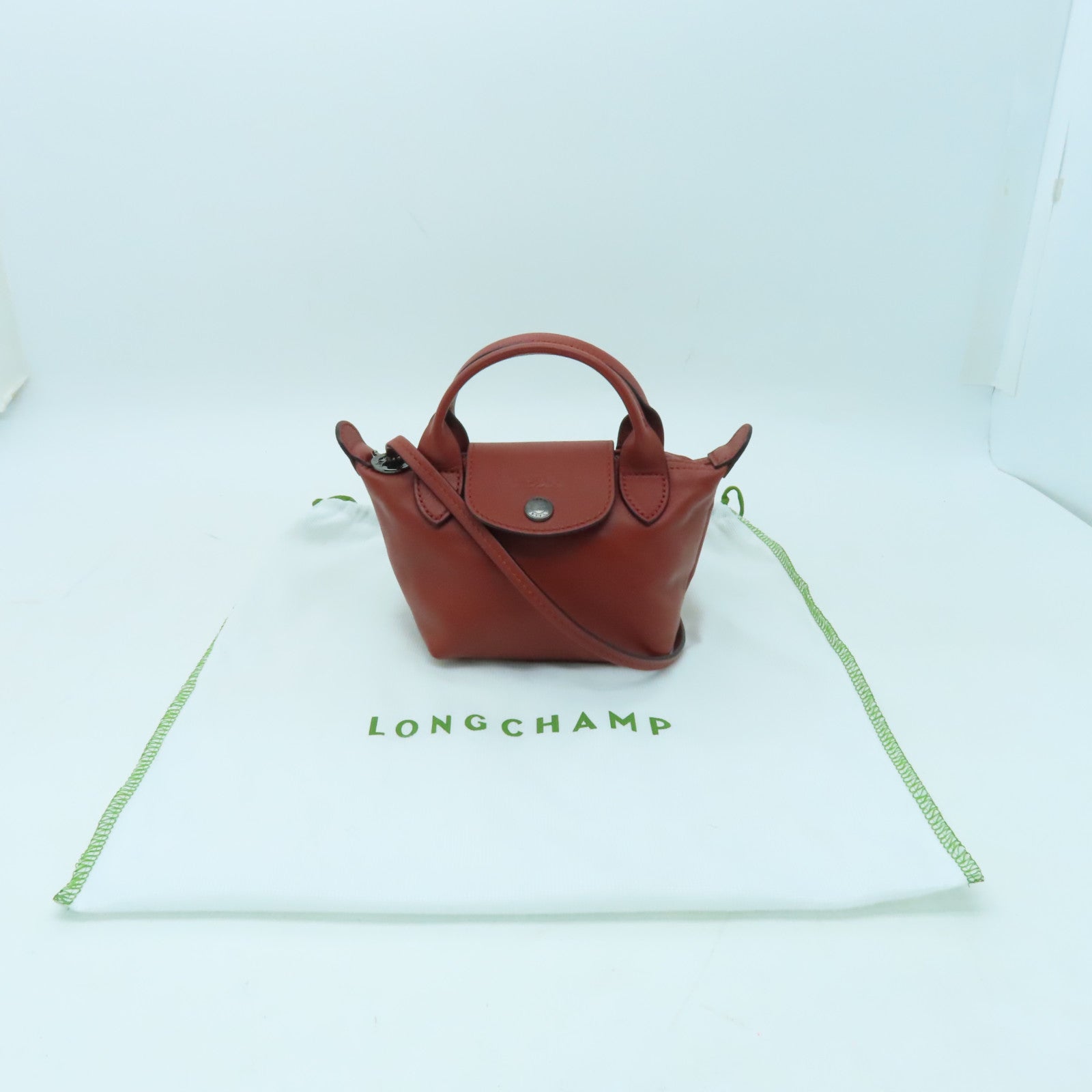 Longchamp 牛皮皮革2 Way Shoulder銀扣手挽肩背兩用袋啡色