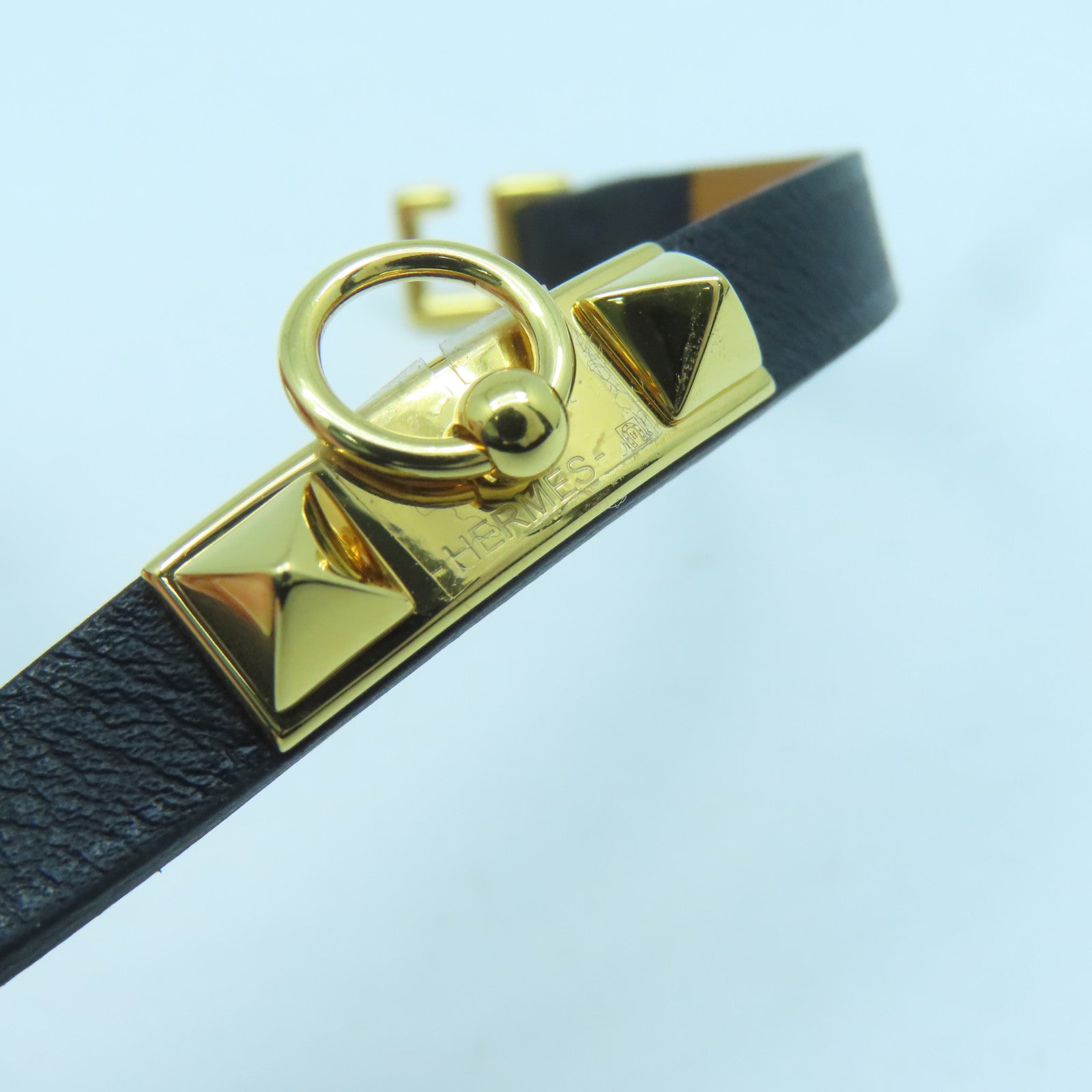 HERMES Swift皮革Rivale Mini Bracelet金扣手鏈黑色