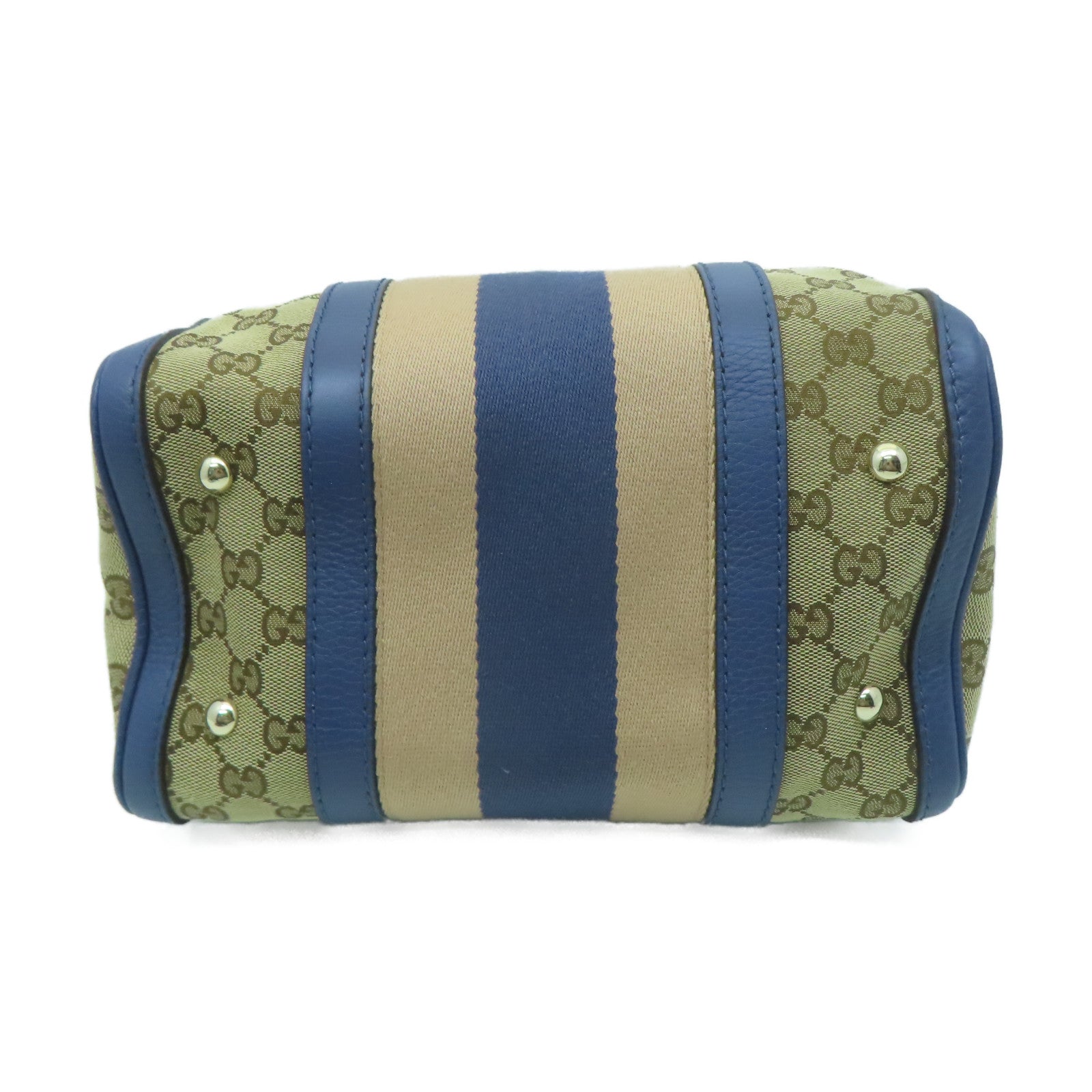 GUCCI 帆布Mini Boston Bag金扣手挽肩背兩用袋米色/藍色