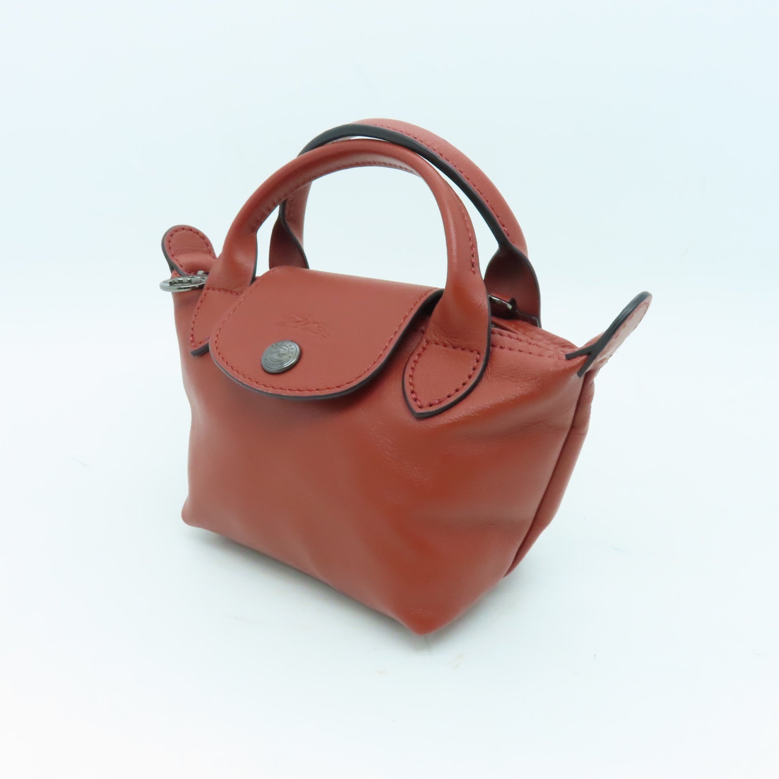 Longchamp 牛皮皮革2 Way Shoulder銀扣手挽肩背兩用袋啡色
