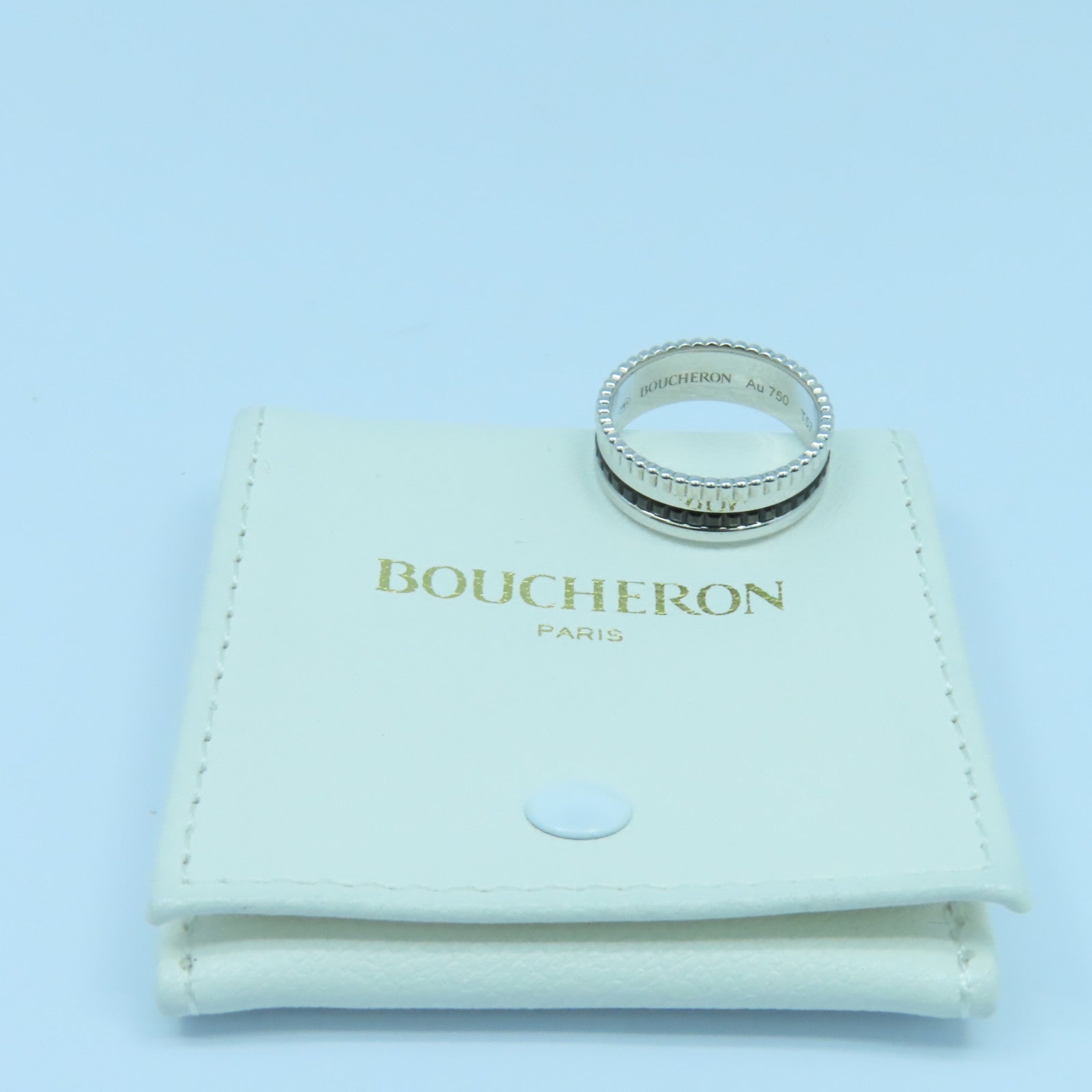 Boucheron 18K白金Quatre Classique戒指銀色/黑色US#7.75
