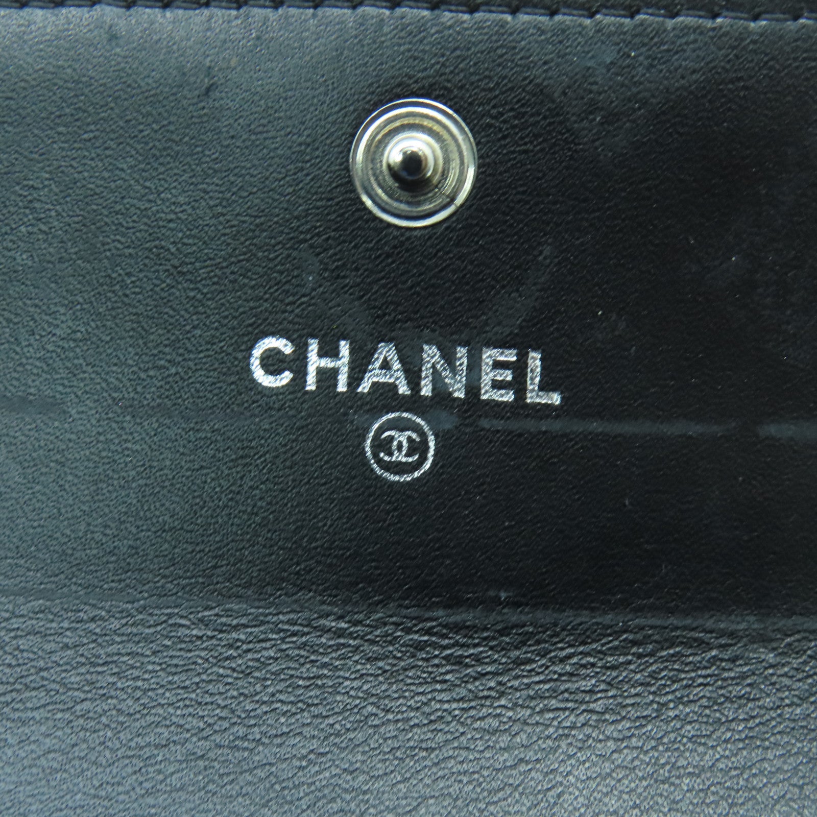 CHANEL 菱格漆皮皮革Card Case銀扣卡片套黑色