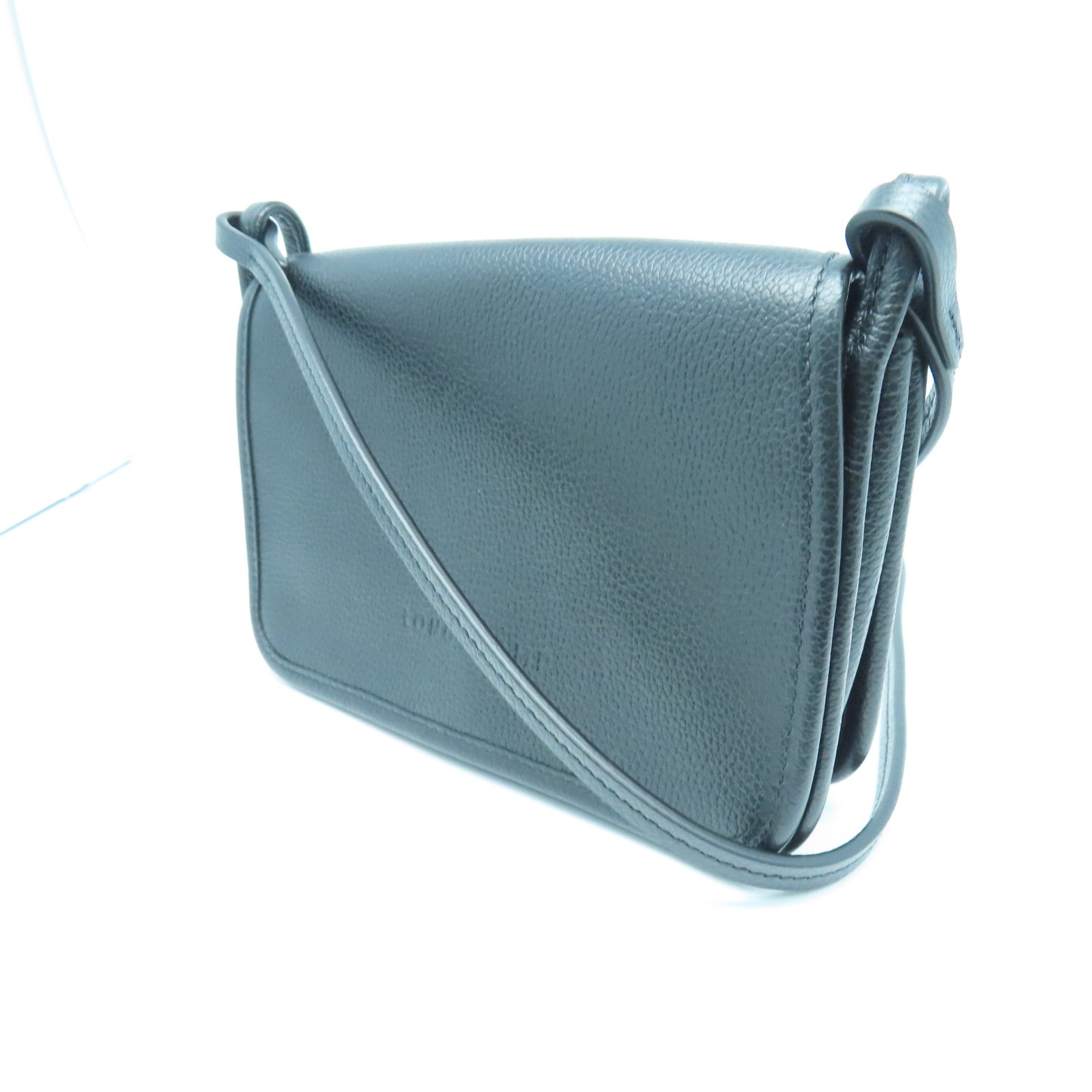 Longchamp cowhide leather Shoulder Bag gold buckle shoulder bag black