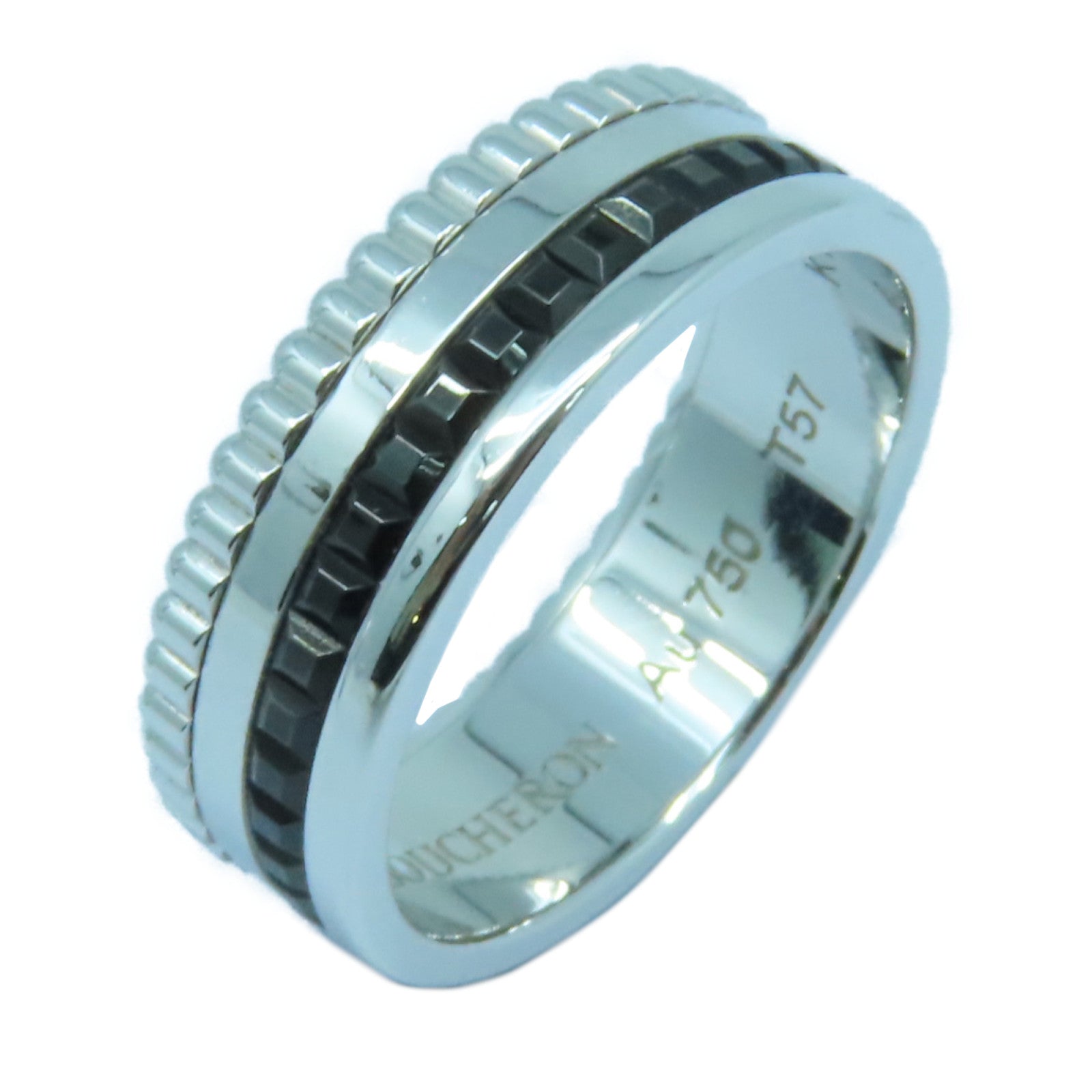 Boucheron 18K白金Quatre Classique戒指銀色/黑色US#7.75