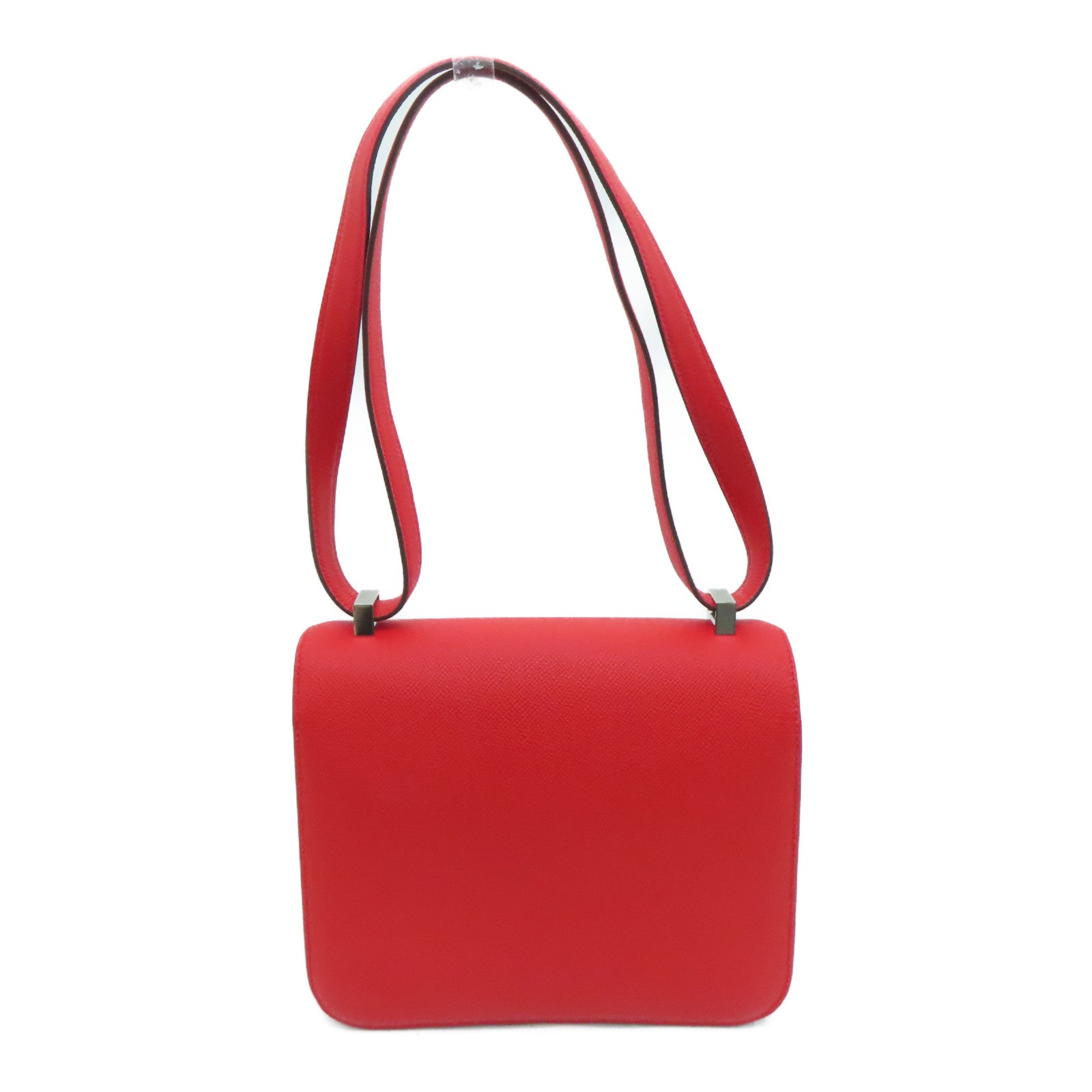 HERMES 【激减优惠】Epsom皮革Constance 24银扣/粉粉扣肩背袋Rouge de coeur/红色