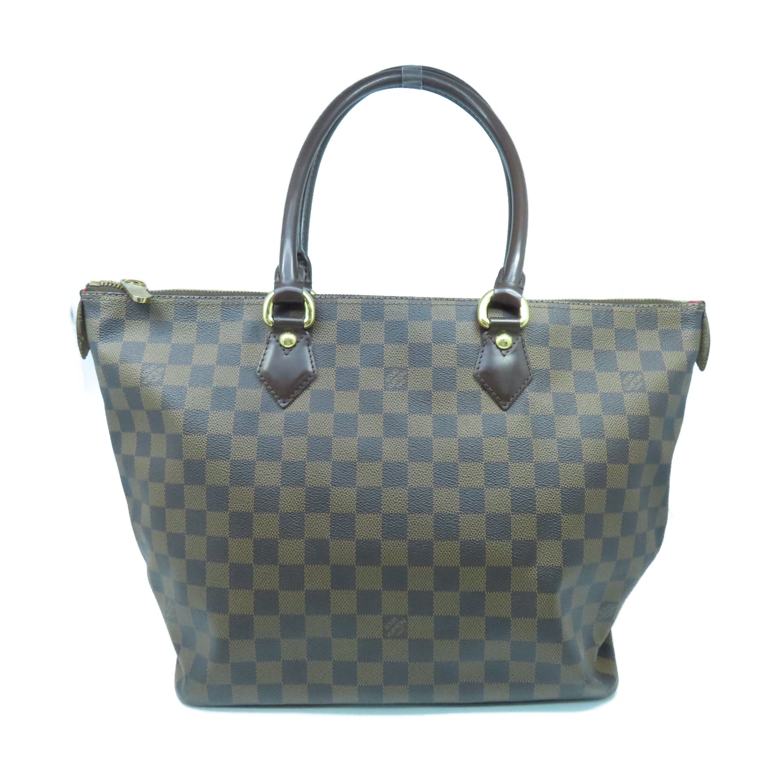 LOUIS VUITTON Damier Ebene Saleya MM金扣手挽袋棕色