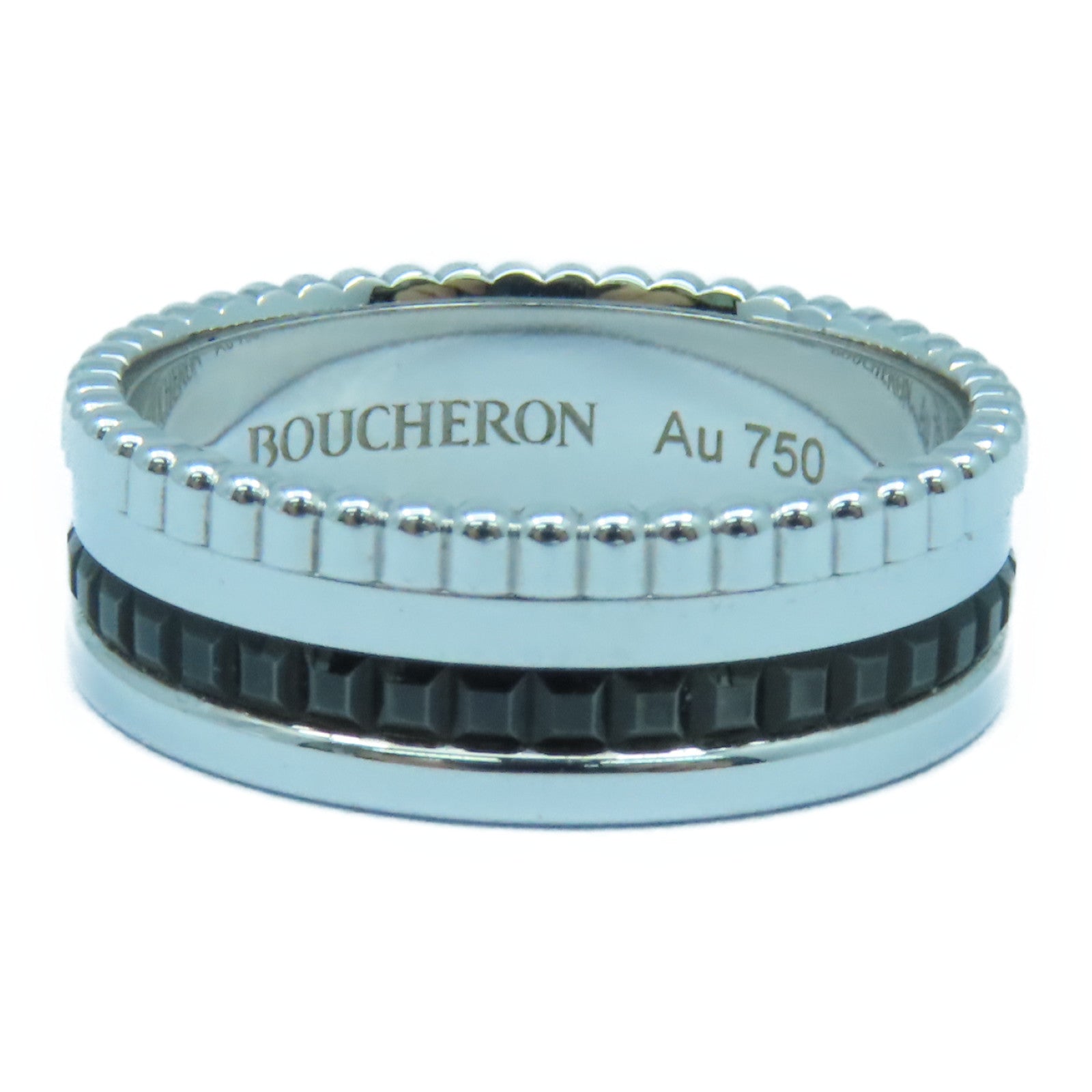 Boucheron 18K白金Quatre Classique戒指銀色/黑色US#7.75