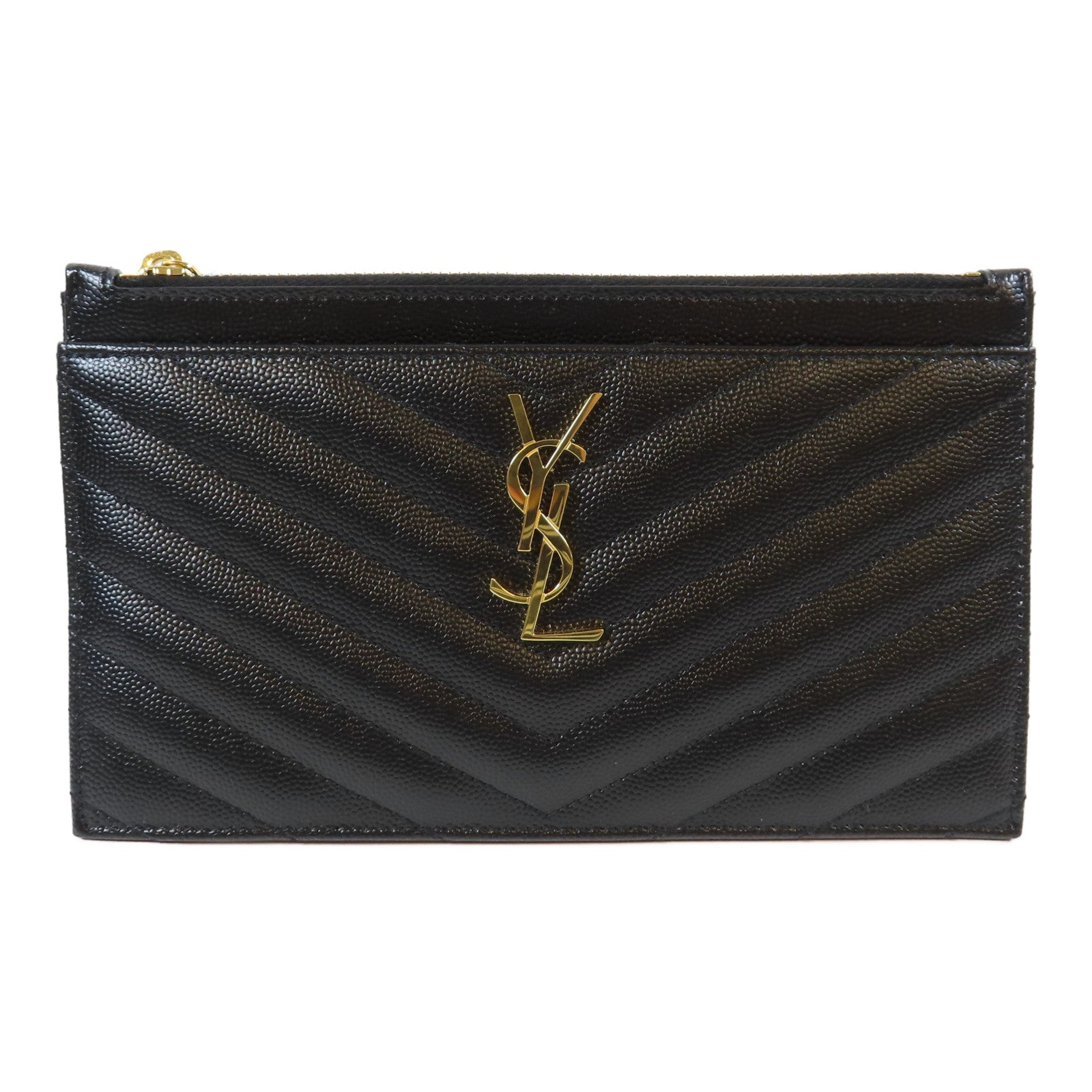 YVES SAINT LAURENT 牛皮皮革Cassandre Matelasse金扣手拿包黑色