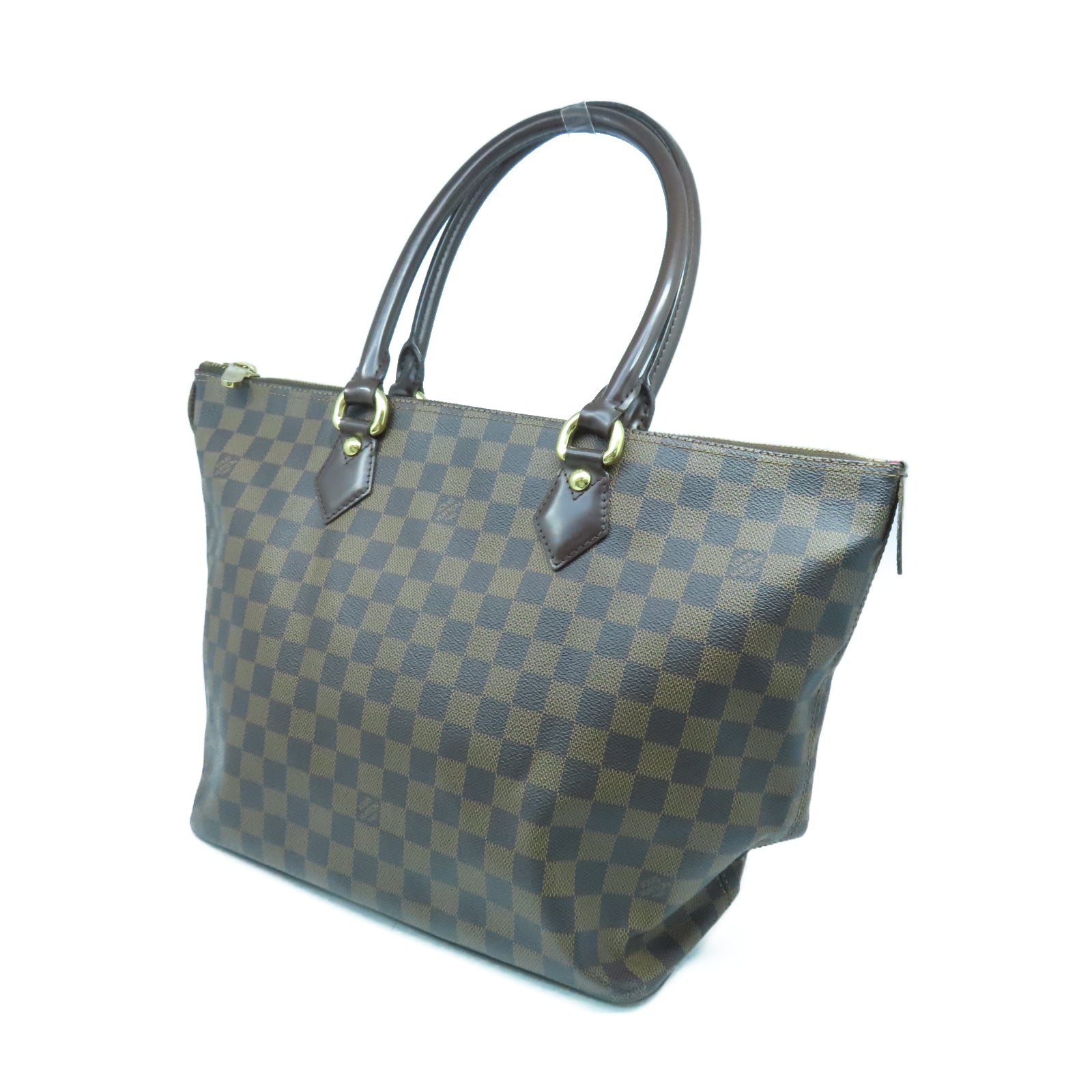 LOUIS VUITTON Damier Ebene Saleya MM金扣手挽袋棕色