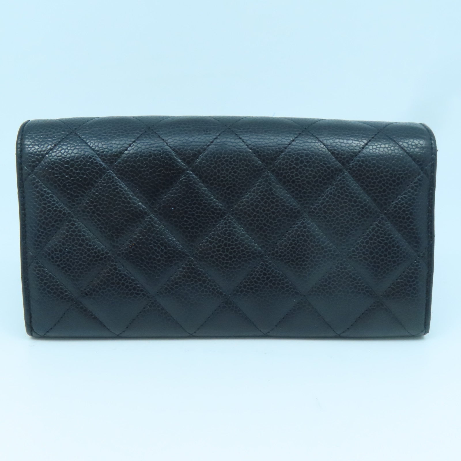 CHANEL 菱格牛皮皮革Long Wallet金扣長錢包黑色