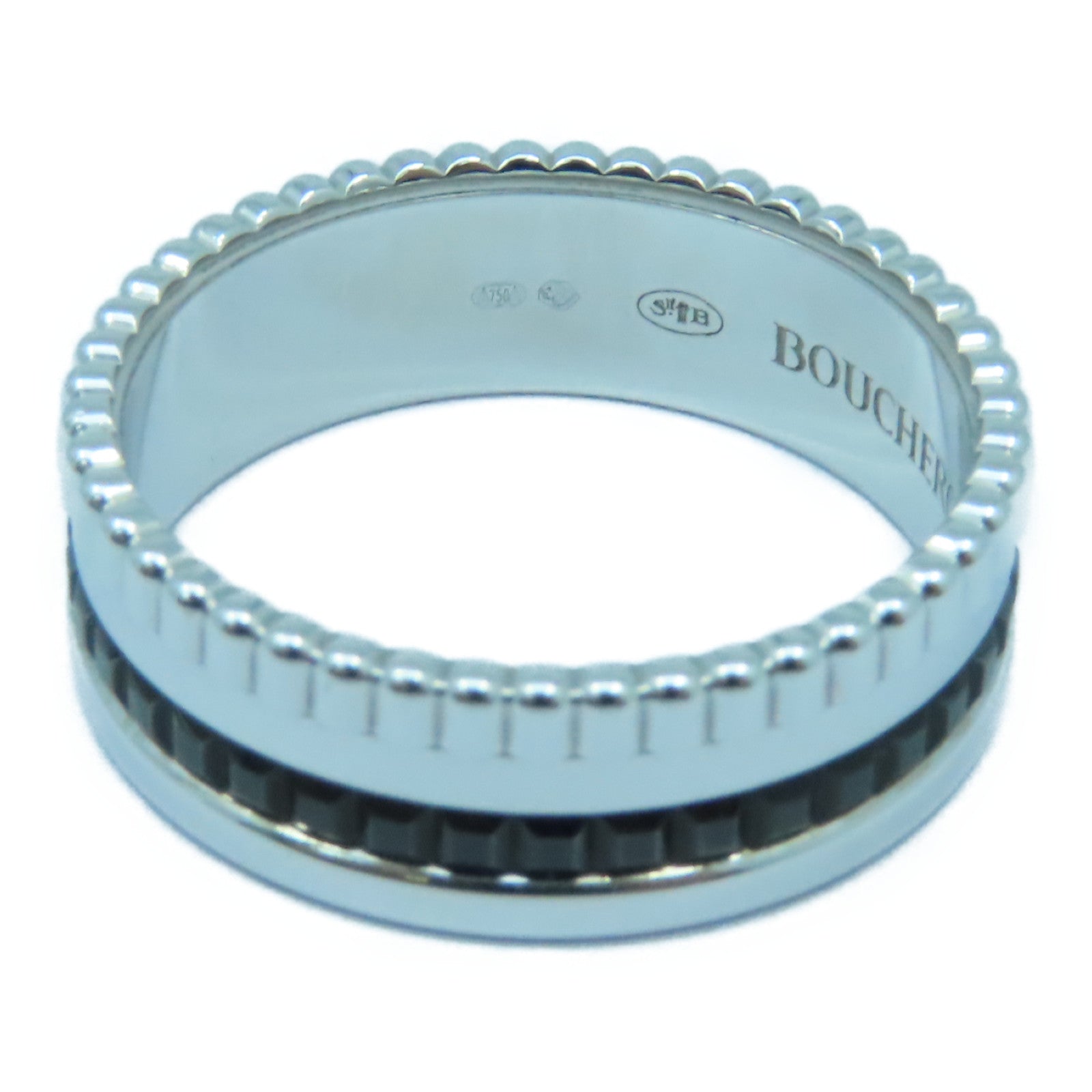 Boucheron 18K白金Quatre Classique戒指銀色/黑色US#7.75