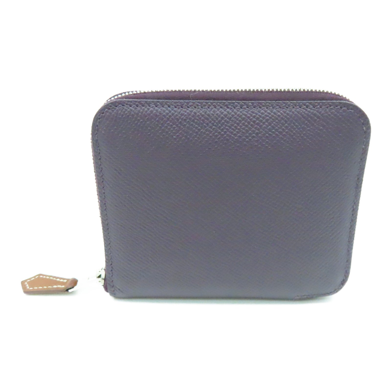 HERMES Veau Epsom皮革Silkin Wallet银扣钱包葡萄紫色
