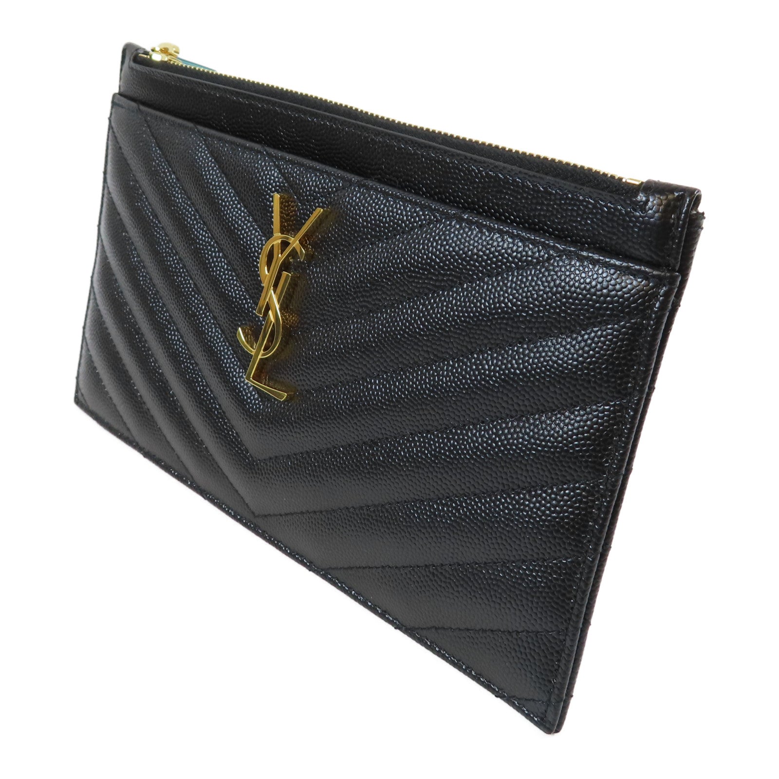 YVES SAINT LAURENT 牛皮皮革Cassandre Matelasse金扣手拿包黑色