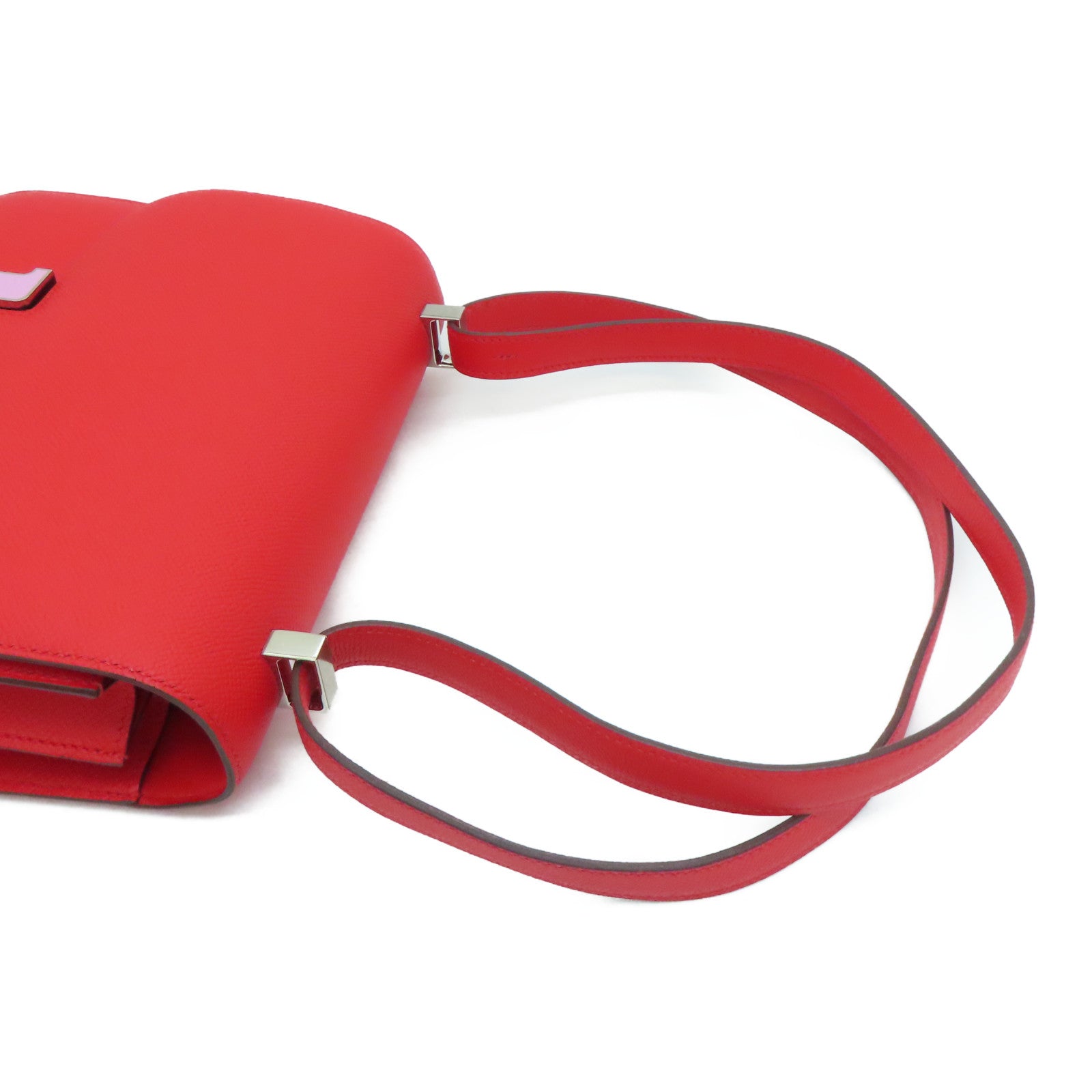 HERMES 【激减优惠】Epsom皮革Constance 24银扣/粉粉扣肩背袋Rouge de coeur/红色
