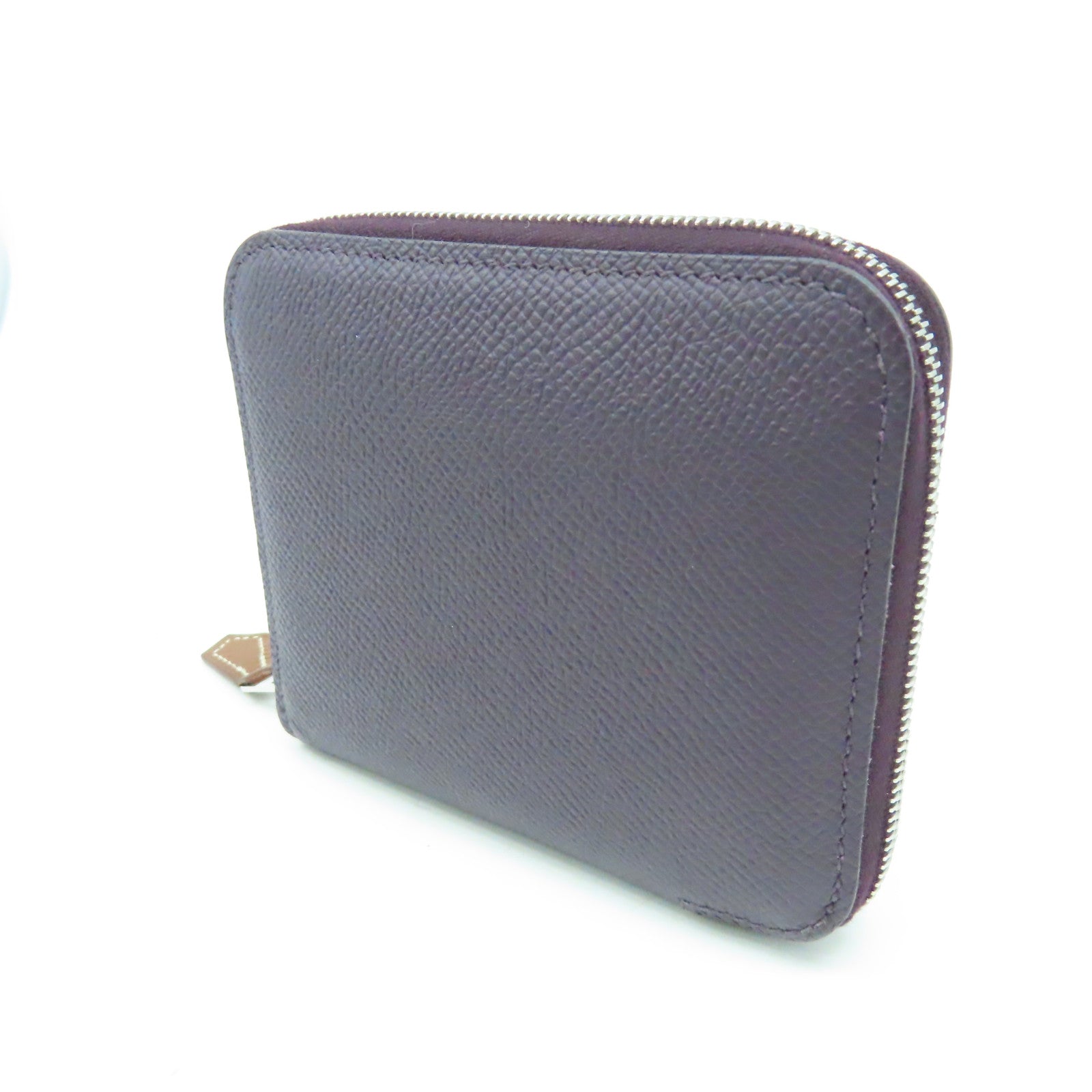 HERMES Veau Epsom皮革Silkin Wallet银扣钱包葡萄紫色