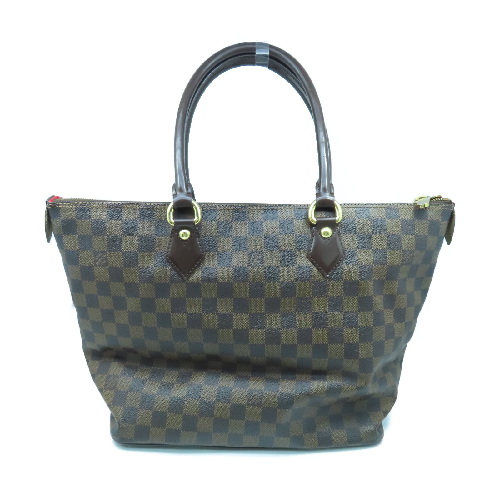 LOUIS VUITTON Damier Ebene Saleya MM金扣手挽袋棕色