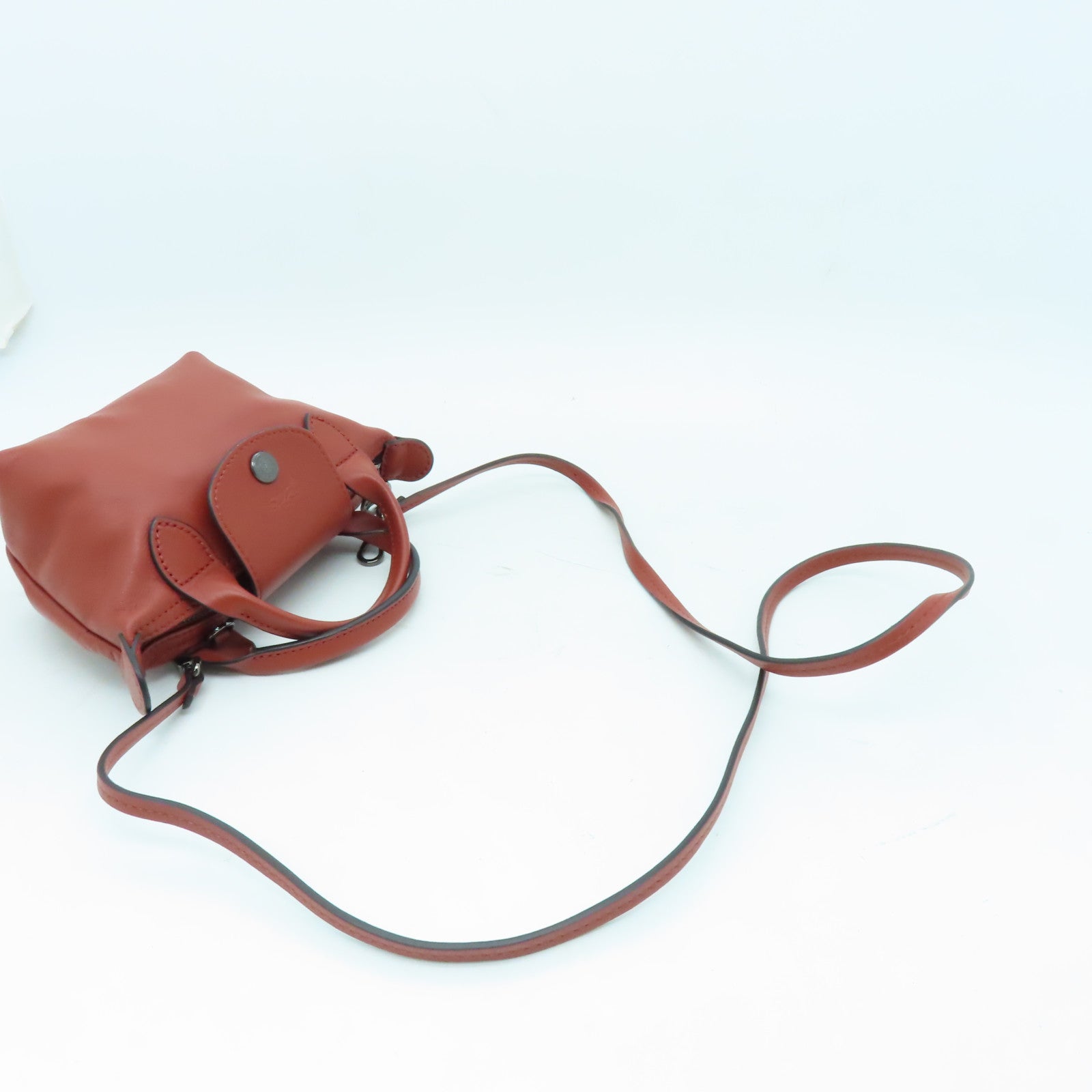 Longchamp 牛皮皮革2 Way Shoulder銀扣手挽肩背兩用袋啡色