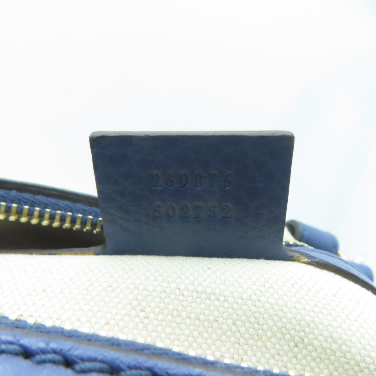 GUCCI 帆布Mini Boston Bag金扣手挽肩背兩用袋米色/藍色