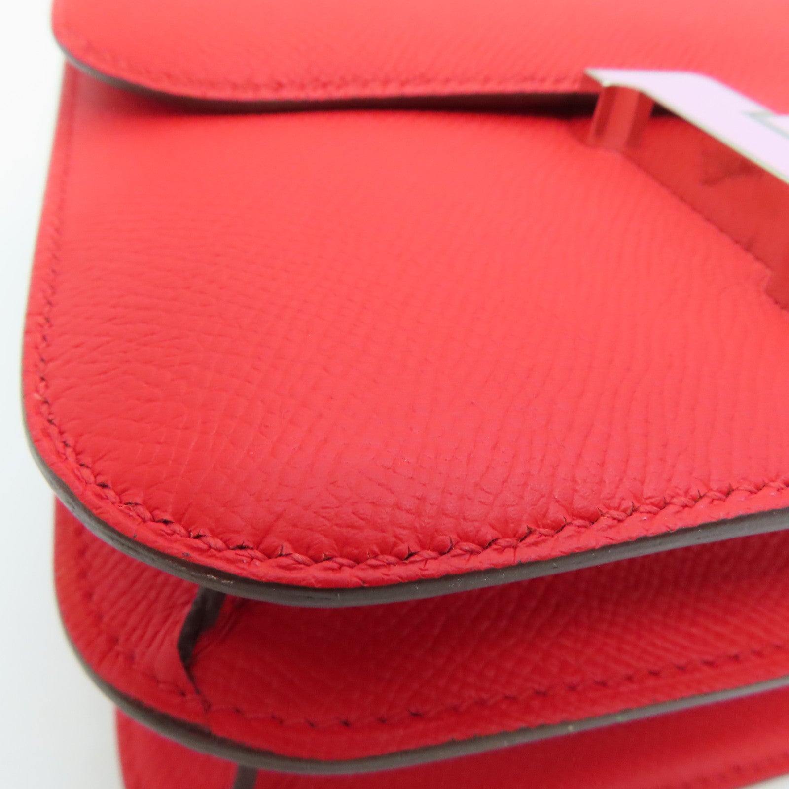 HERMES 【激减优惠】Epsom皮革Constance 24银扣/粉粉扣肩背袋Rouge de coeur/红色