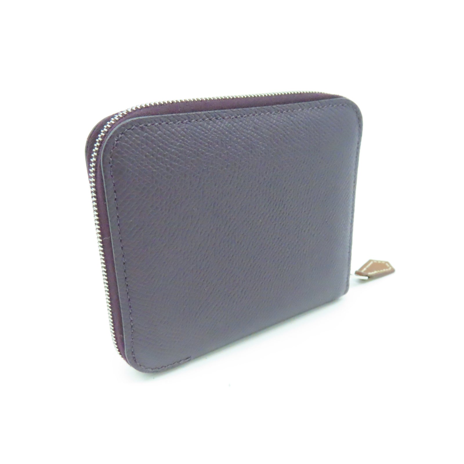 HERMES Veau Epsom皮革Silkin Wallet银扣钱包葡萄紫色