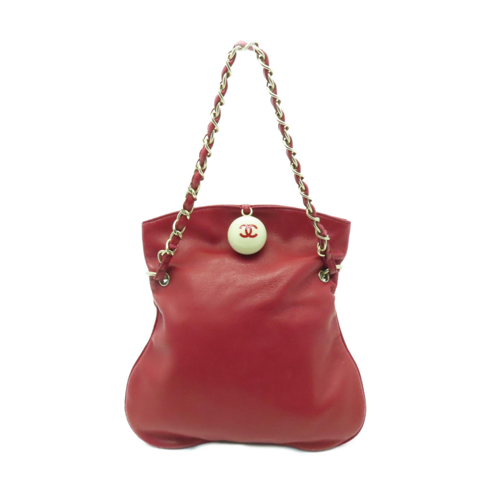 CHANEL 羊皮皮革Chain Shoulder Bag金扣鏈帶肩背袋紅色