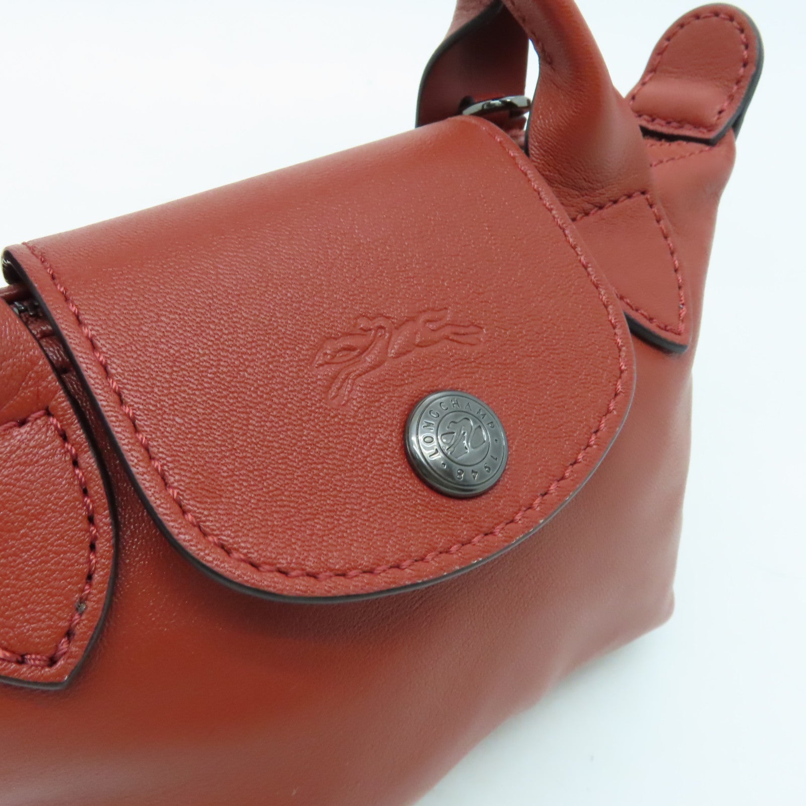 Longchamp 牛皮皮革2 Way Shoulder銀扣手挽肩背兩用袋啡色