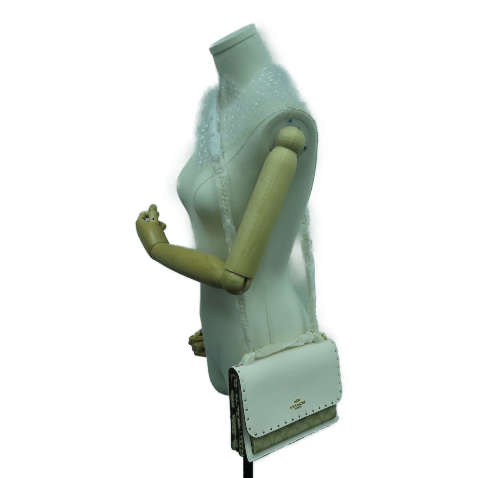 COACH 皮革Chain Shoulder Bag金扣鏈帶肩背袋白色