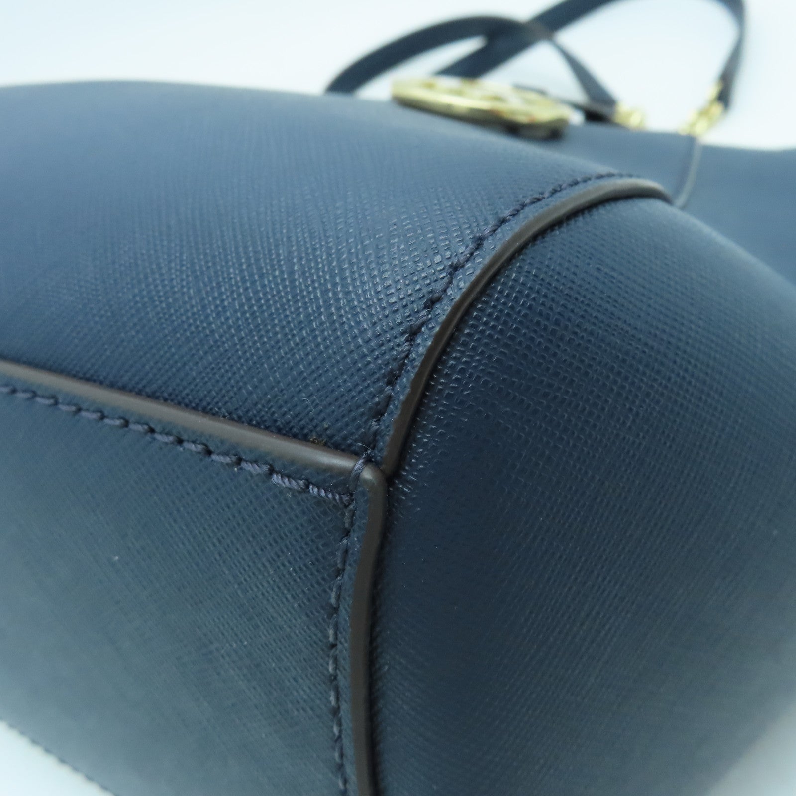 Michael Kors Saffiano Leather Shoulder Bag Gold Buckle Blue