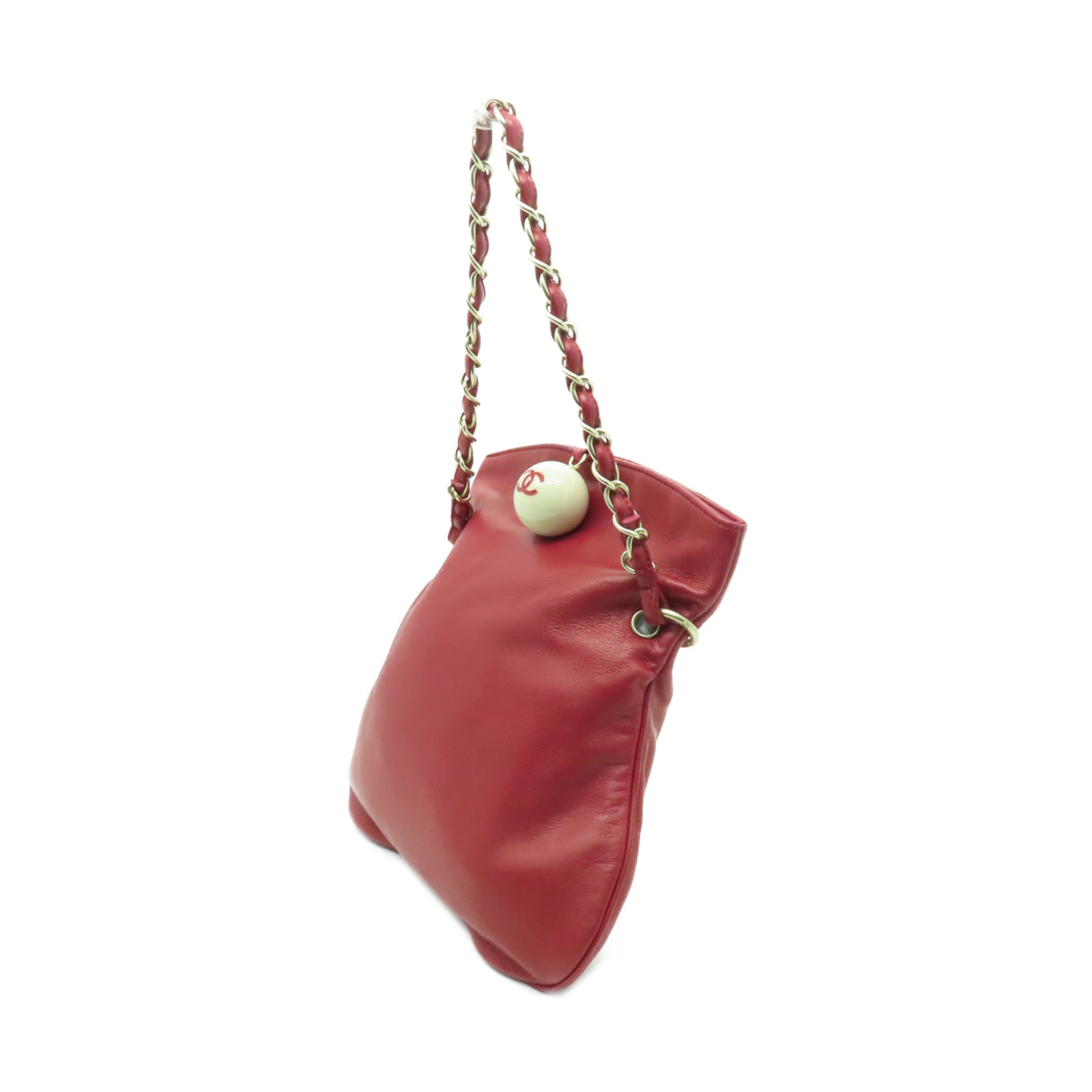 CHANEL 羊皮皮革Chain Shoulder Bag金扣鏈帶肩背袋紅色