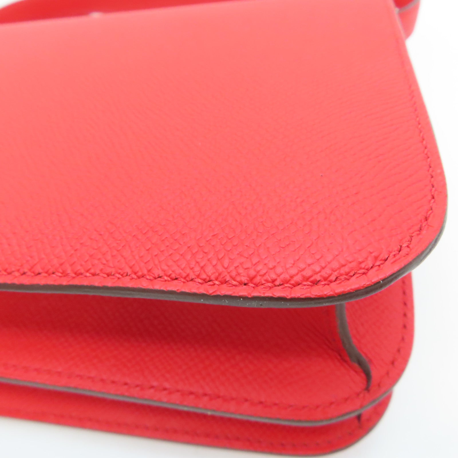 HERMES 【激减优惠】Epsom皮革Constance 24银扣/粉粉扣肩背袋Rouge de coeur/红色