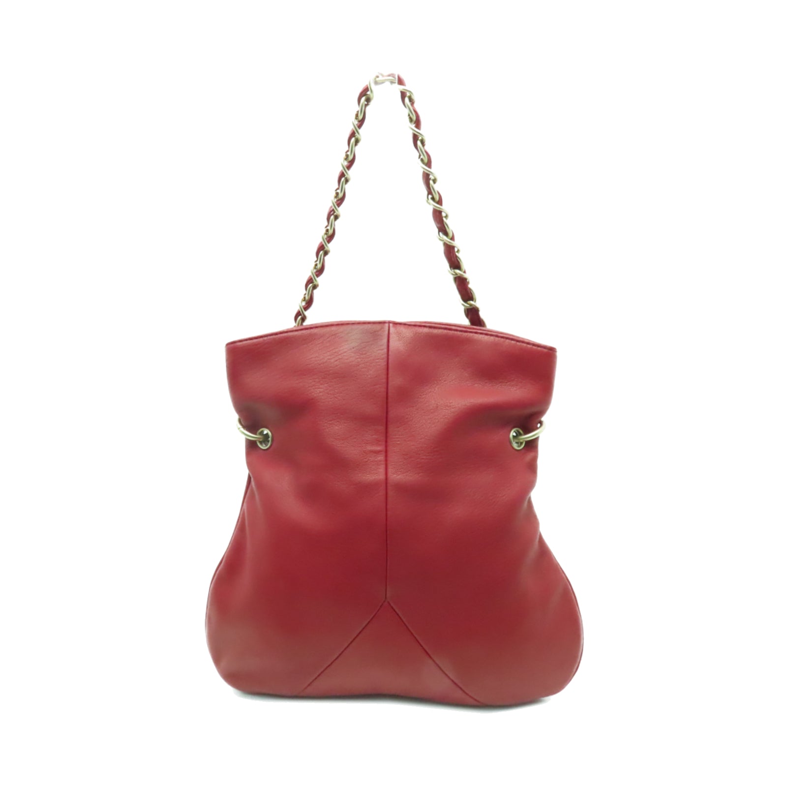 CHANEL 羊皮皮革Chain Shoulder Bag金扣鏈帶肩背袋紅色