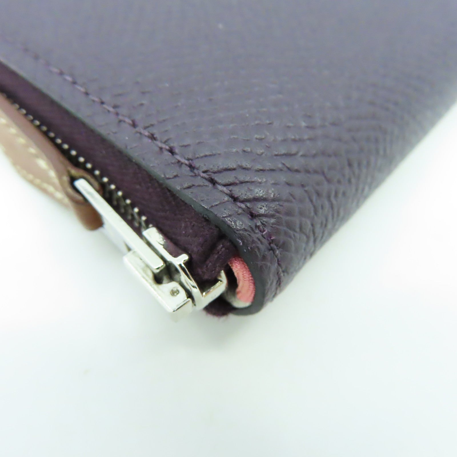 HERMES Veau Epsom皮革Silkin Wallet银扣钱包葡萄紫色