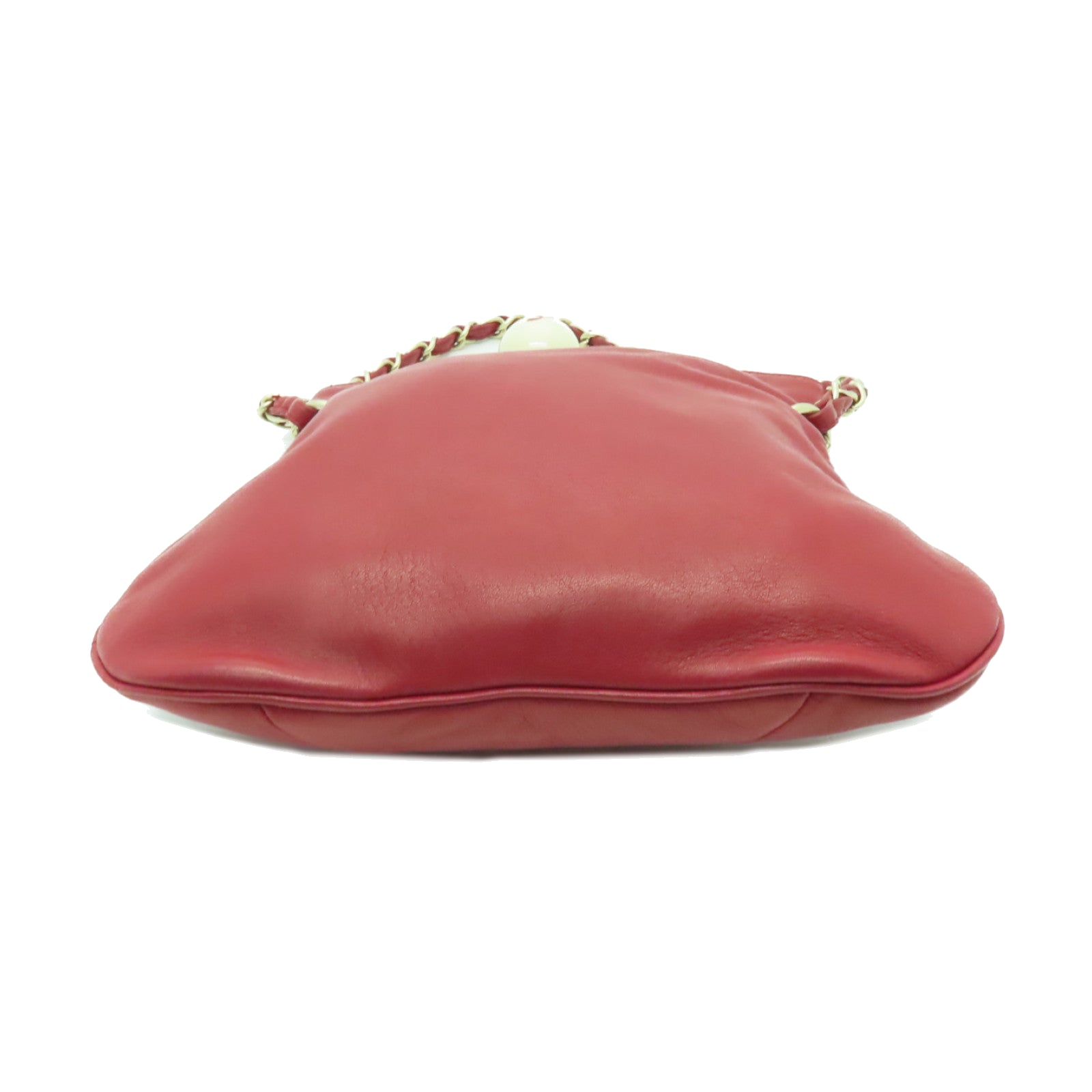 CHANEL 羊皮皮革Chain Shoulder Bag金扣鏈帶肩背袋紅色