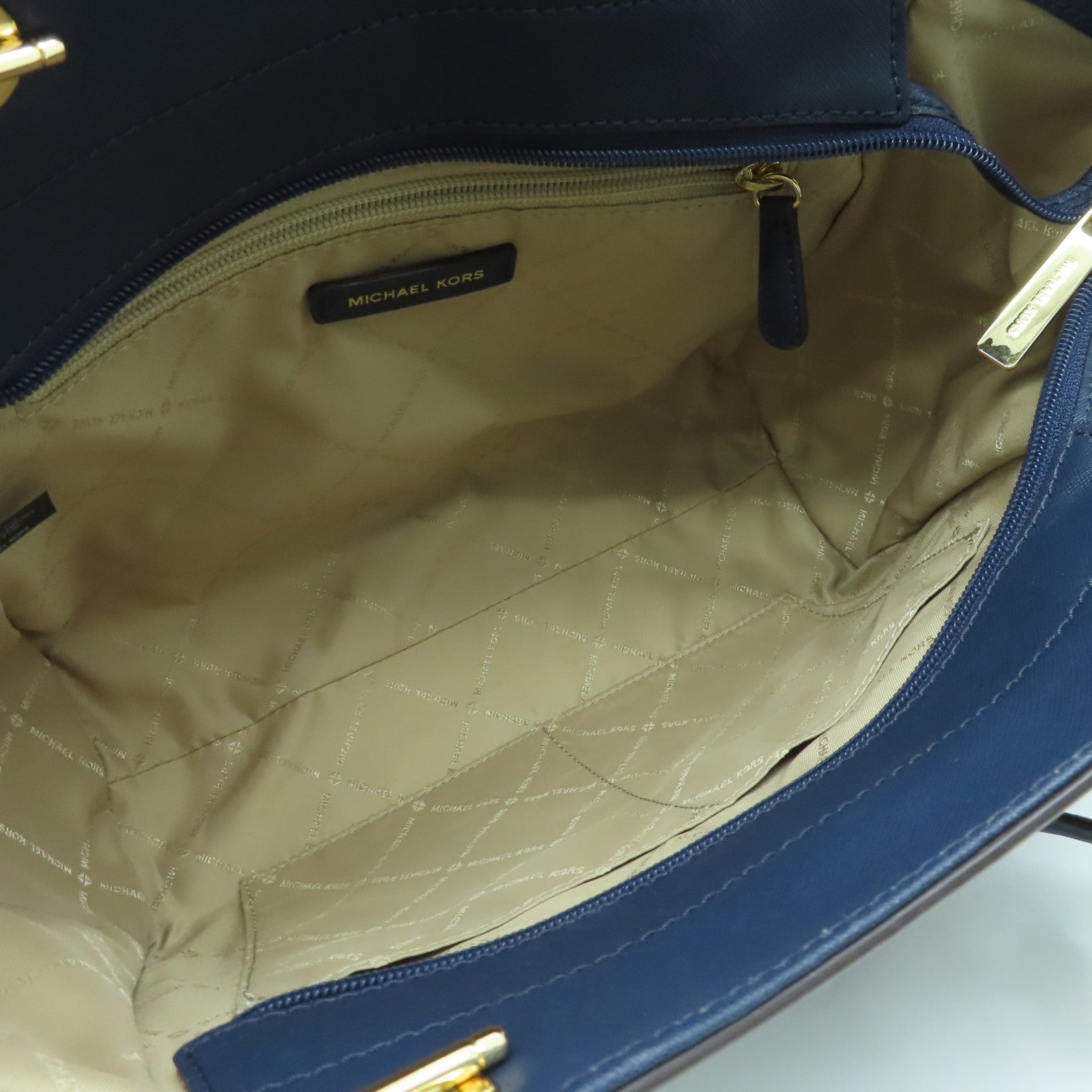 Michael Kors Saffiano Leather Shoulder Bag Gold Buckle Blue